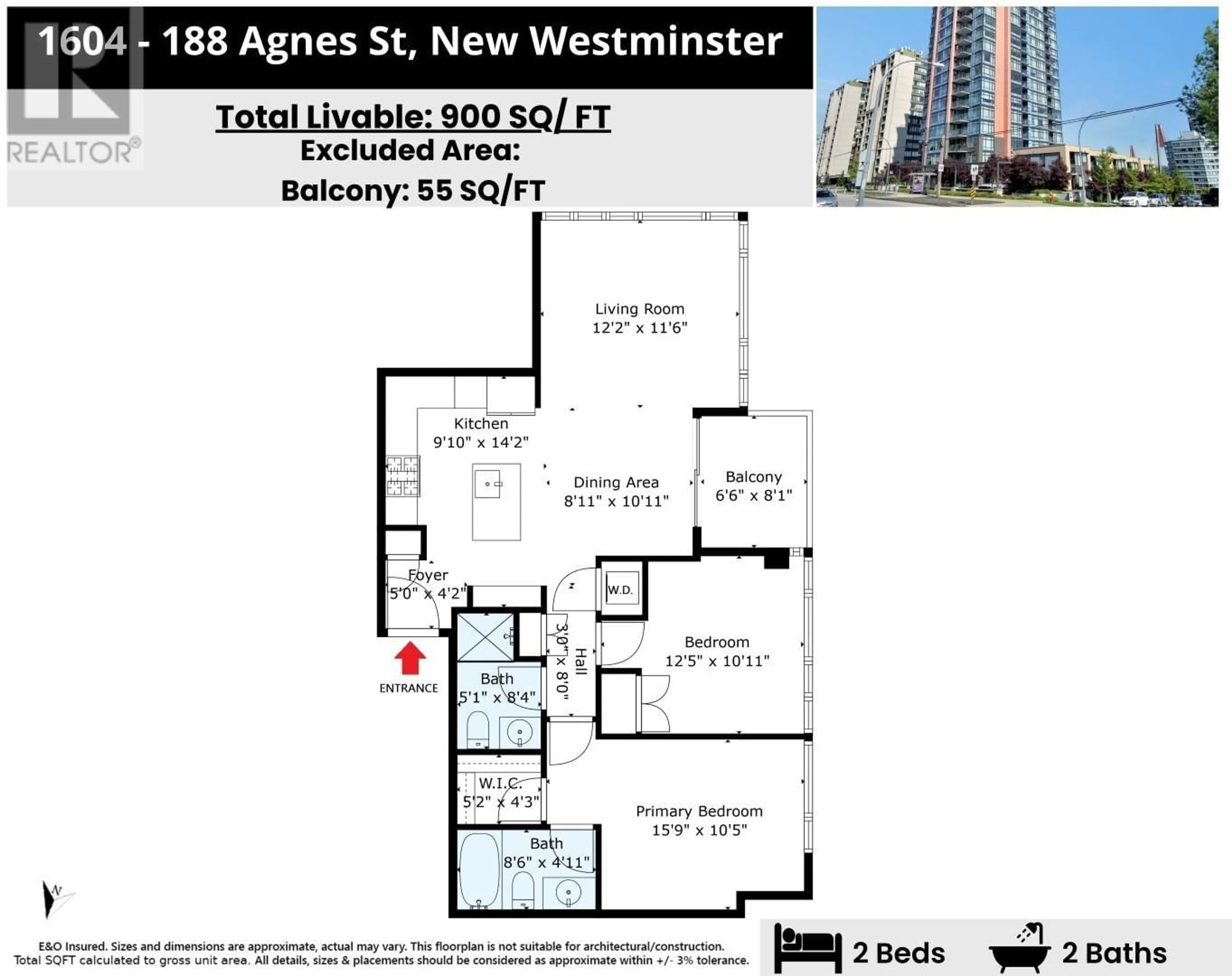 Floor plan for 1604 - 188 AGNES STREET, New Westminster British Columbia V3L0H6