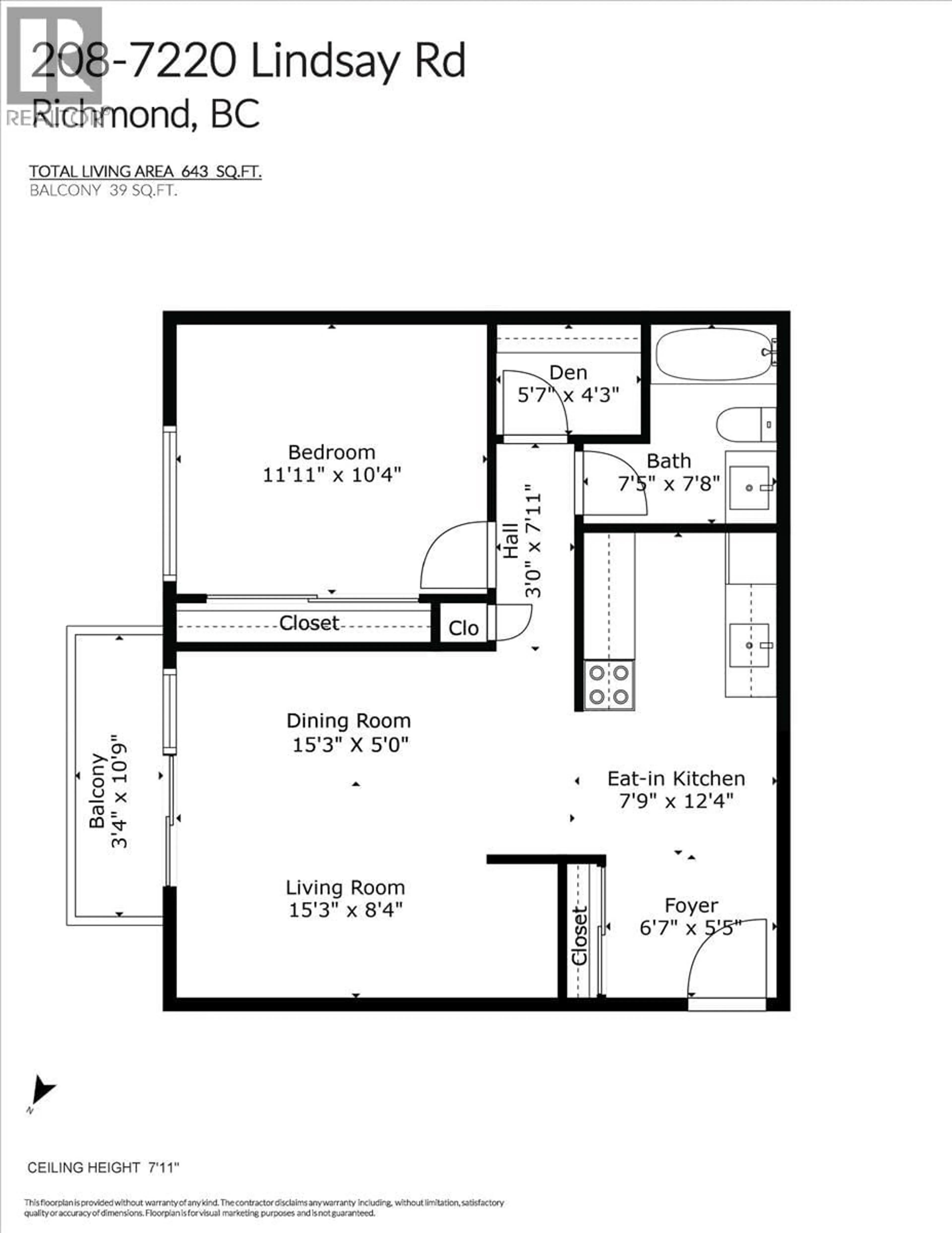 Floor plan for 208 - 7220 LINDSAY ROAD, Richmond British Columbia V7C3M6