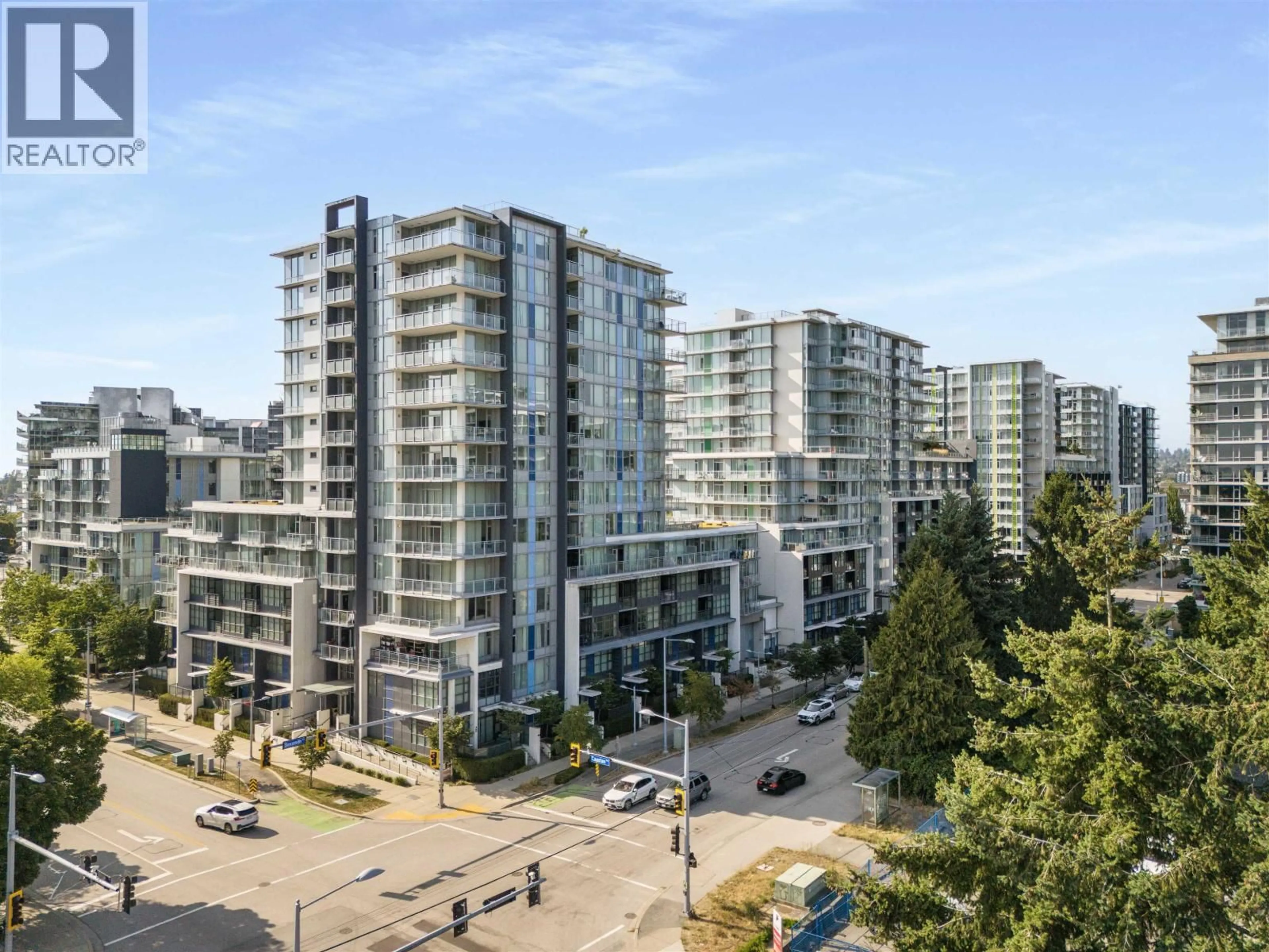 A pic from outside/outdoor area/front of a property/back of a property/a pic from drone, city buildings view from balcony for 806 - 3333 SEXSMITH ROAD, Richmond British Columbia V6X0R7