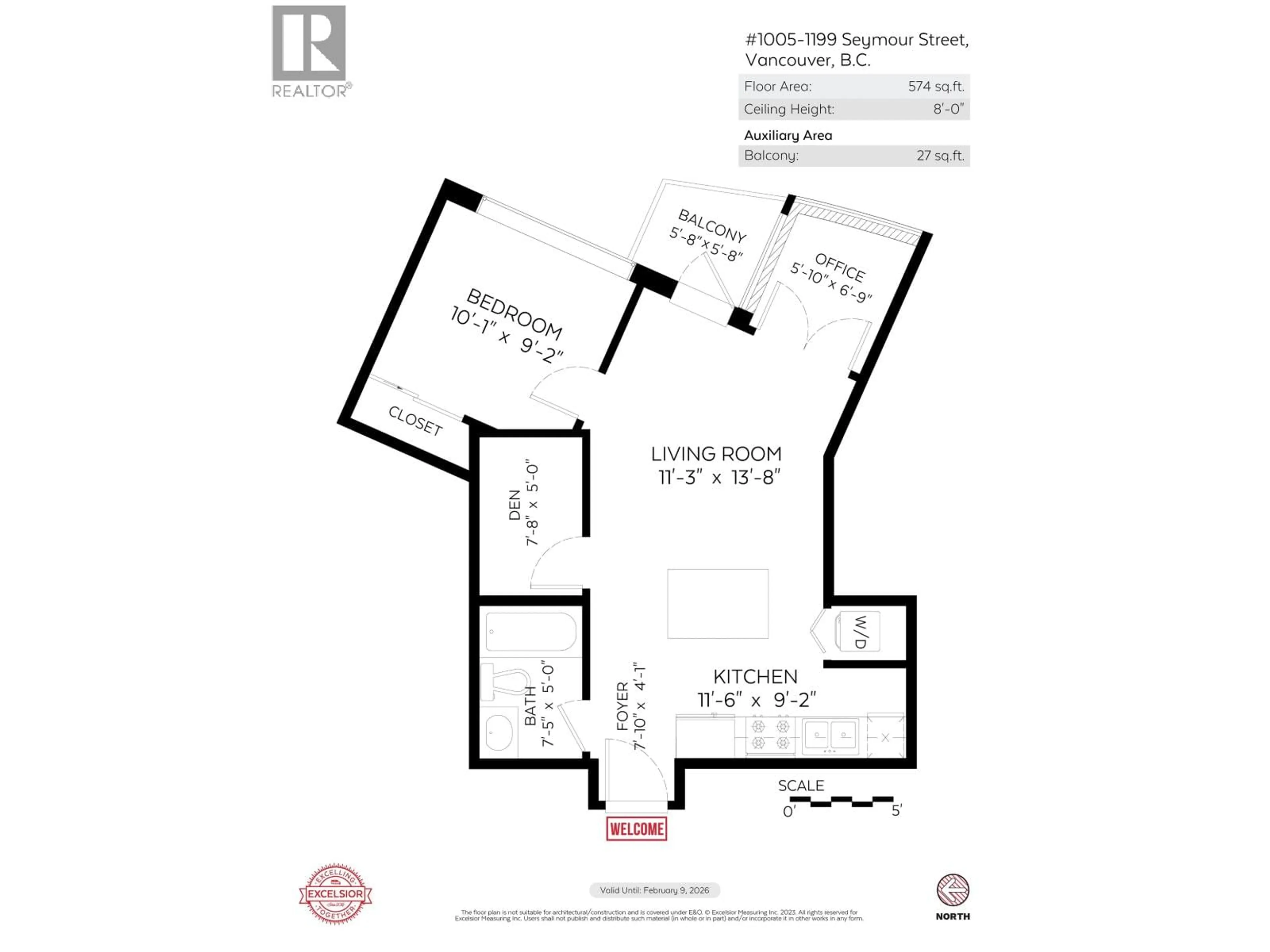 Floor plan for 1005 - 1199 SEYMOUR STREET, Vancouver British Columbia V6B1K3