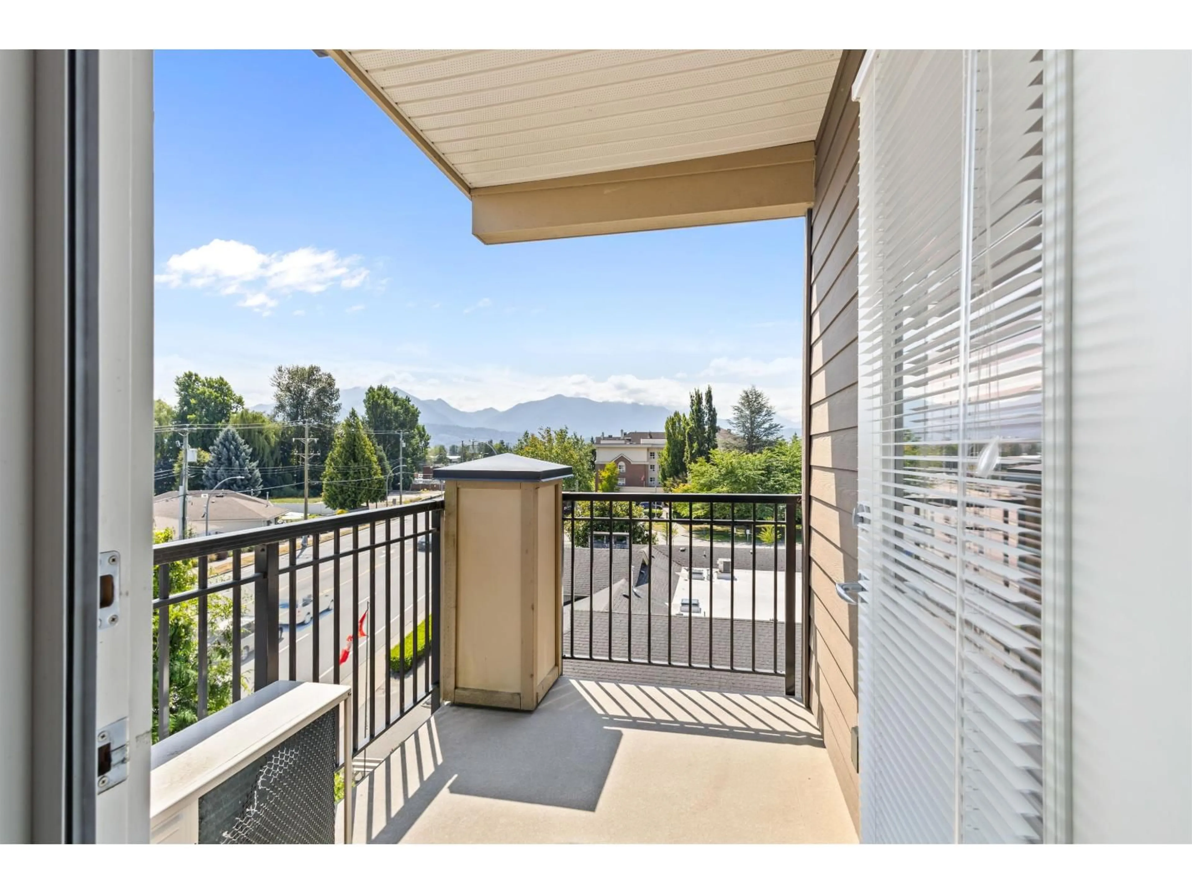 Balcony in the apartment, mountain view for 316 - 8531 YOUNG ROAD, Chilliwack British Columbia V2P0E1