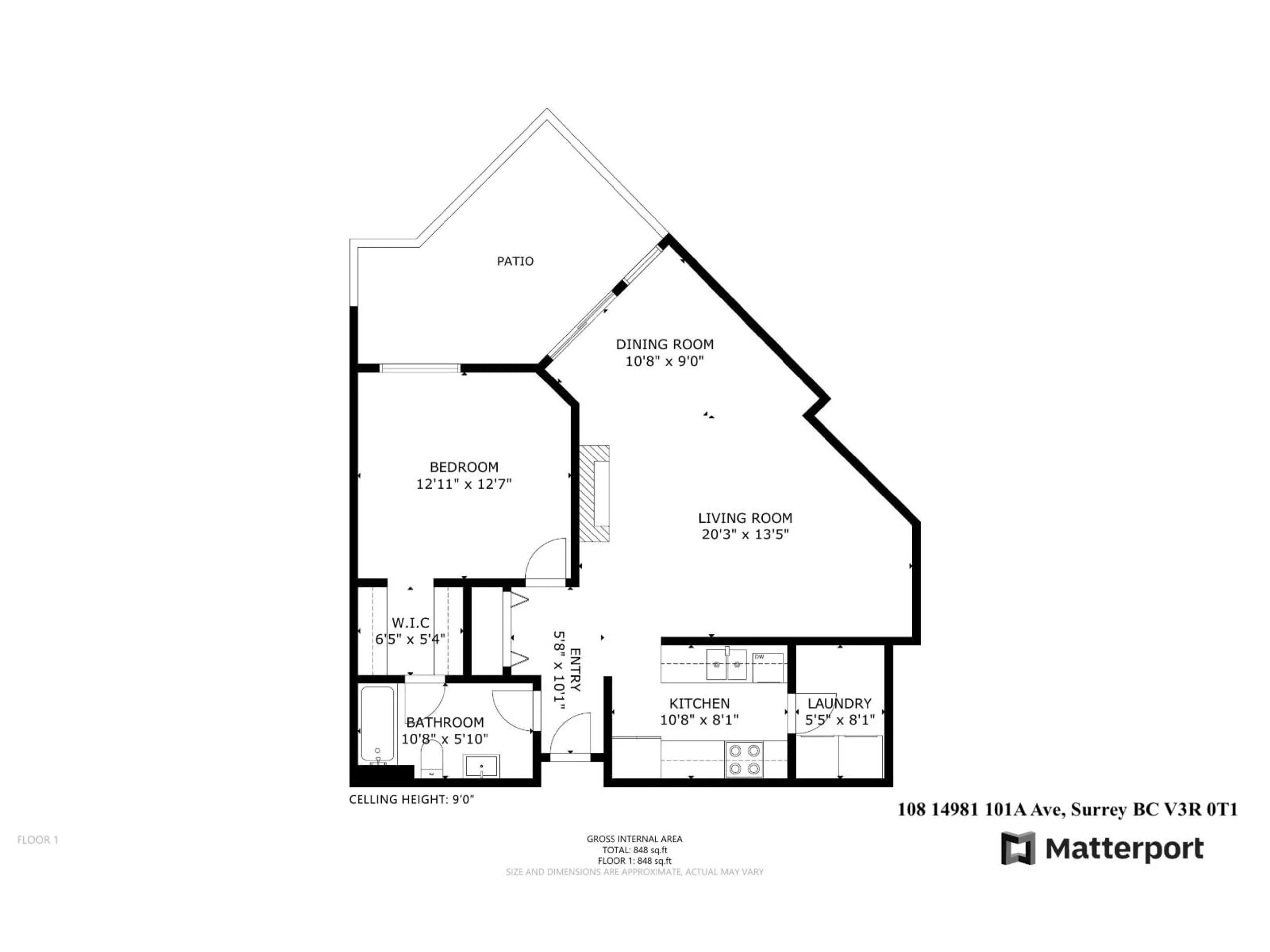 Floor plan for 108 - 14981 101A, Surrey British Columbia V3R0T1