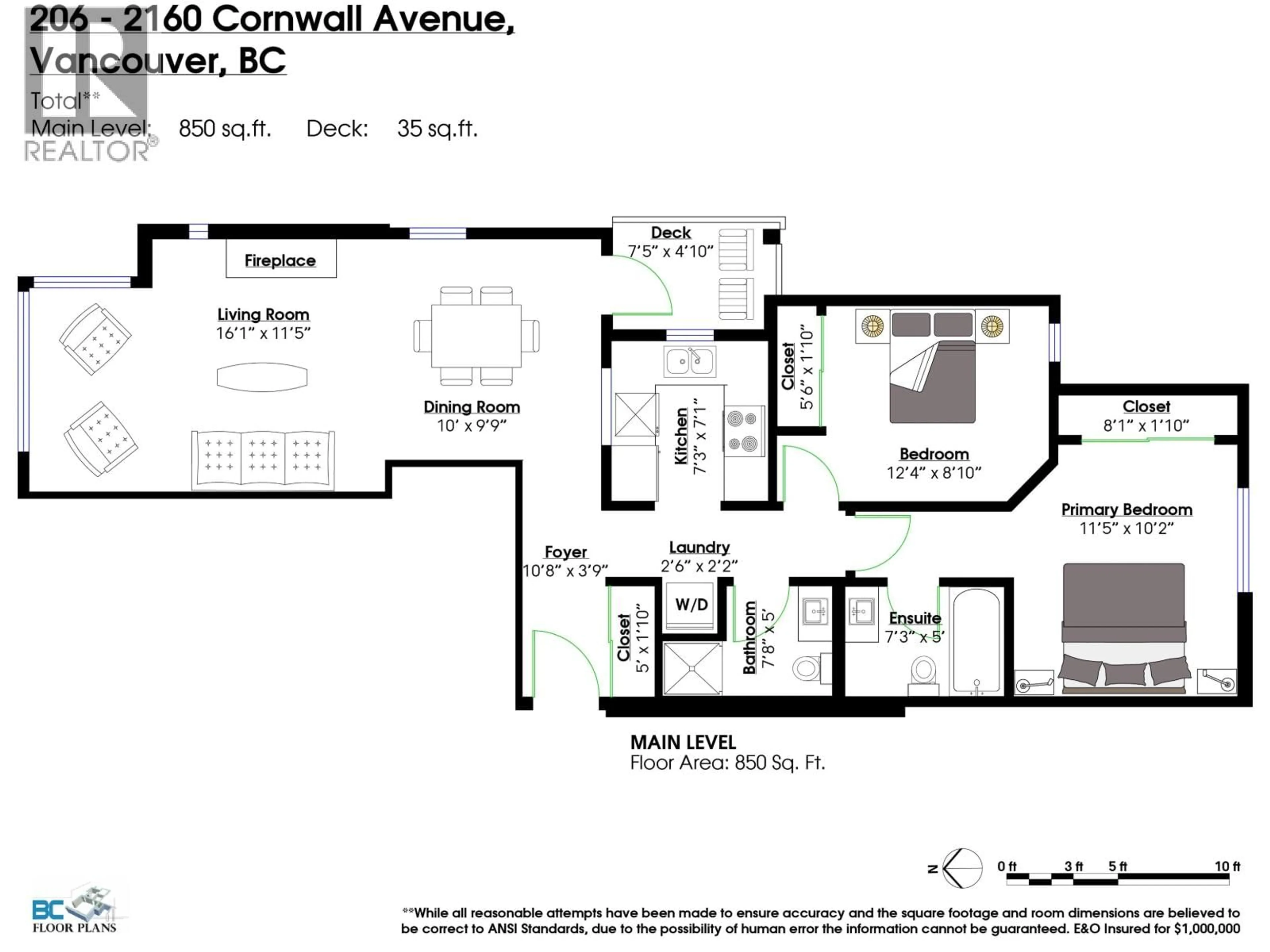 Floor plan for 206 - 2160 CORNWALL AVENUE, Vancouver British Columbia V6K1B4