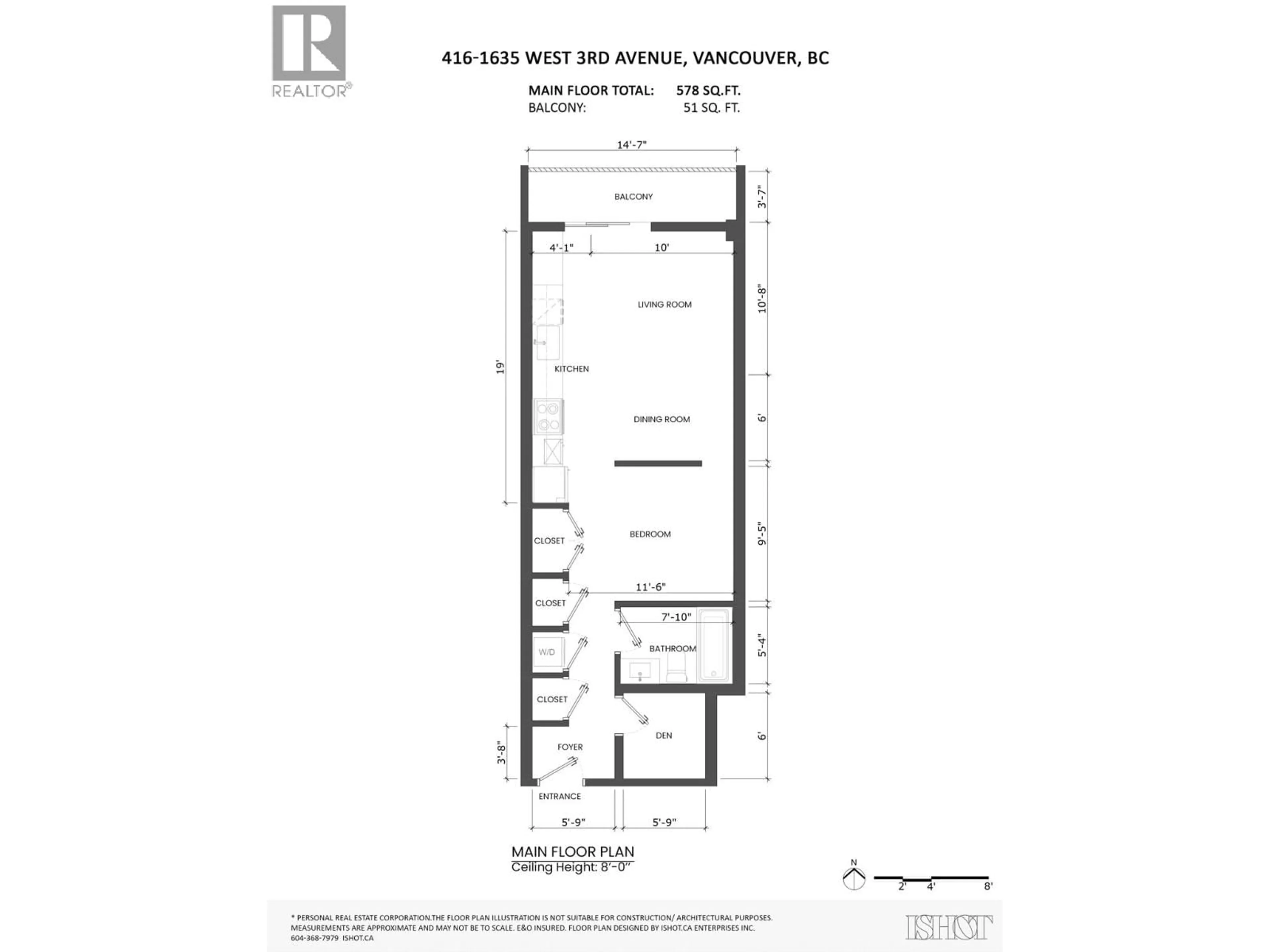 Floor plan for 416 - 1635 WEST 3RD AVENUE, Vancouver British Columbia V6J0B6
