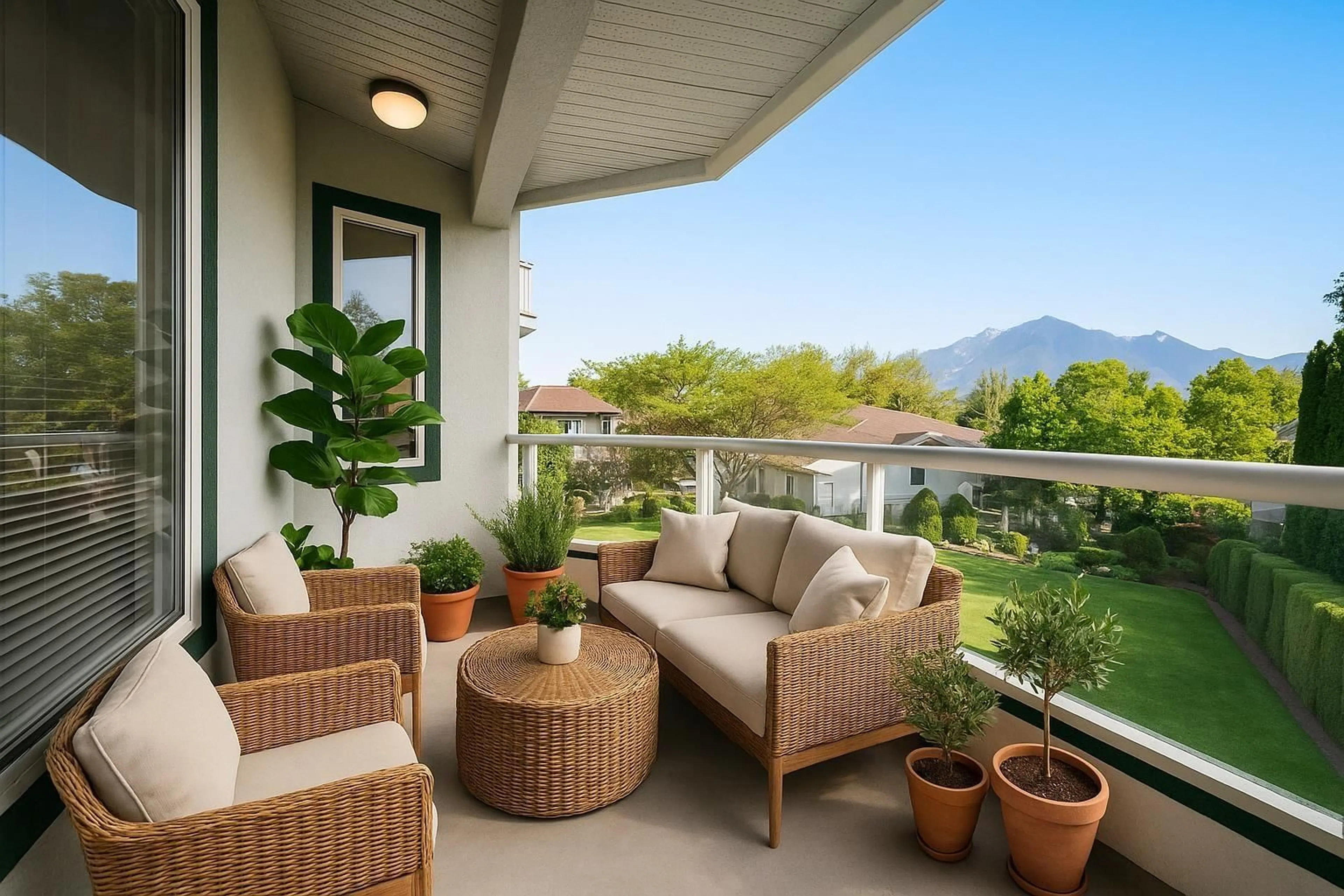 Patio, mountain view for 205 - 7651 AMBER DRIVE, Chilliwack British Columbia V2R3J6