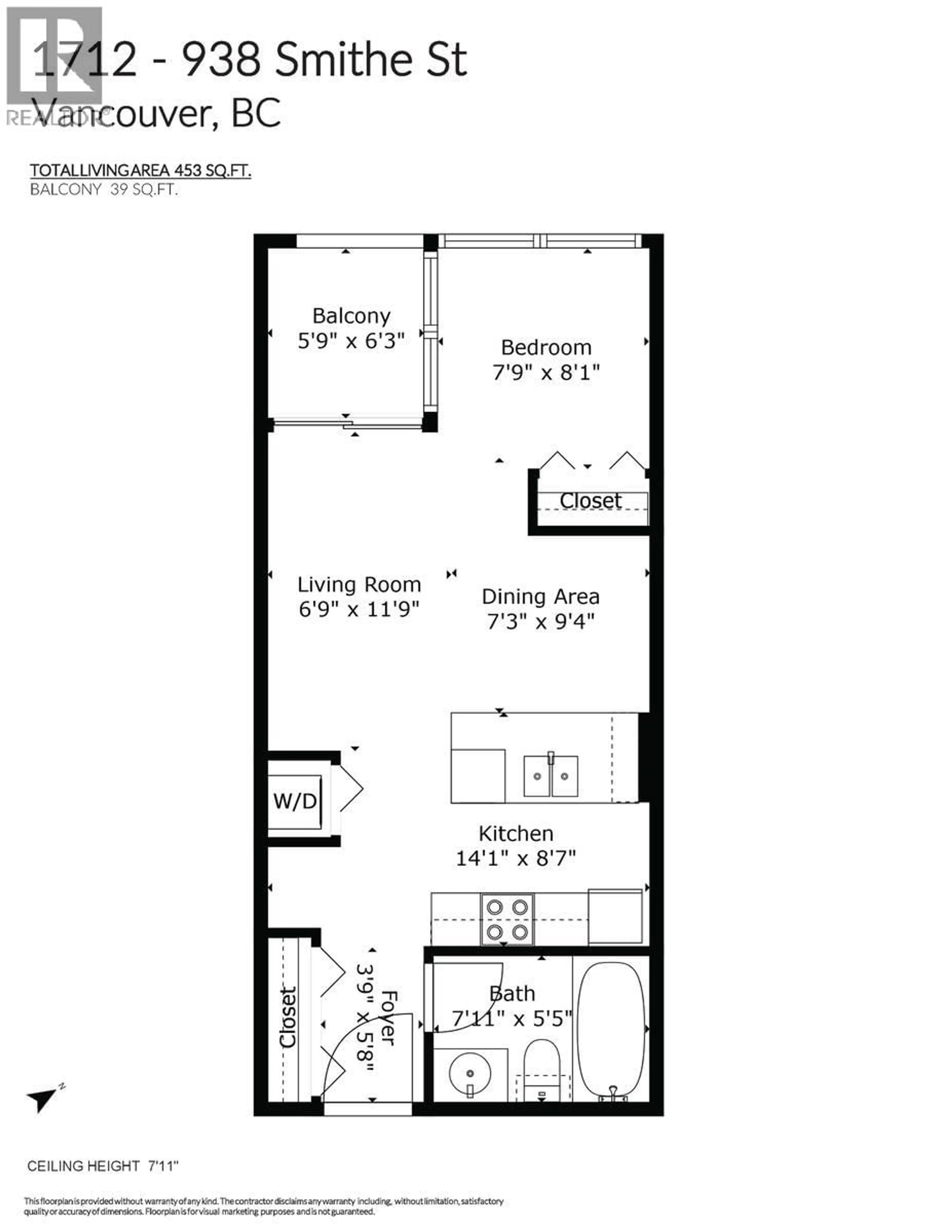 Floor plan for 1712 - 938 SMITHE STREET, Vancouver British Columbia V6Z3H8