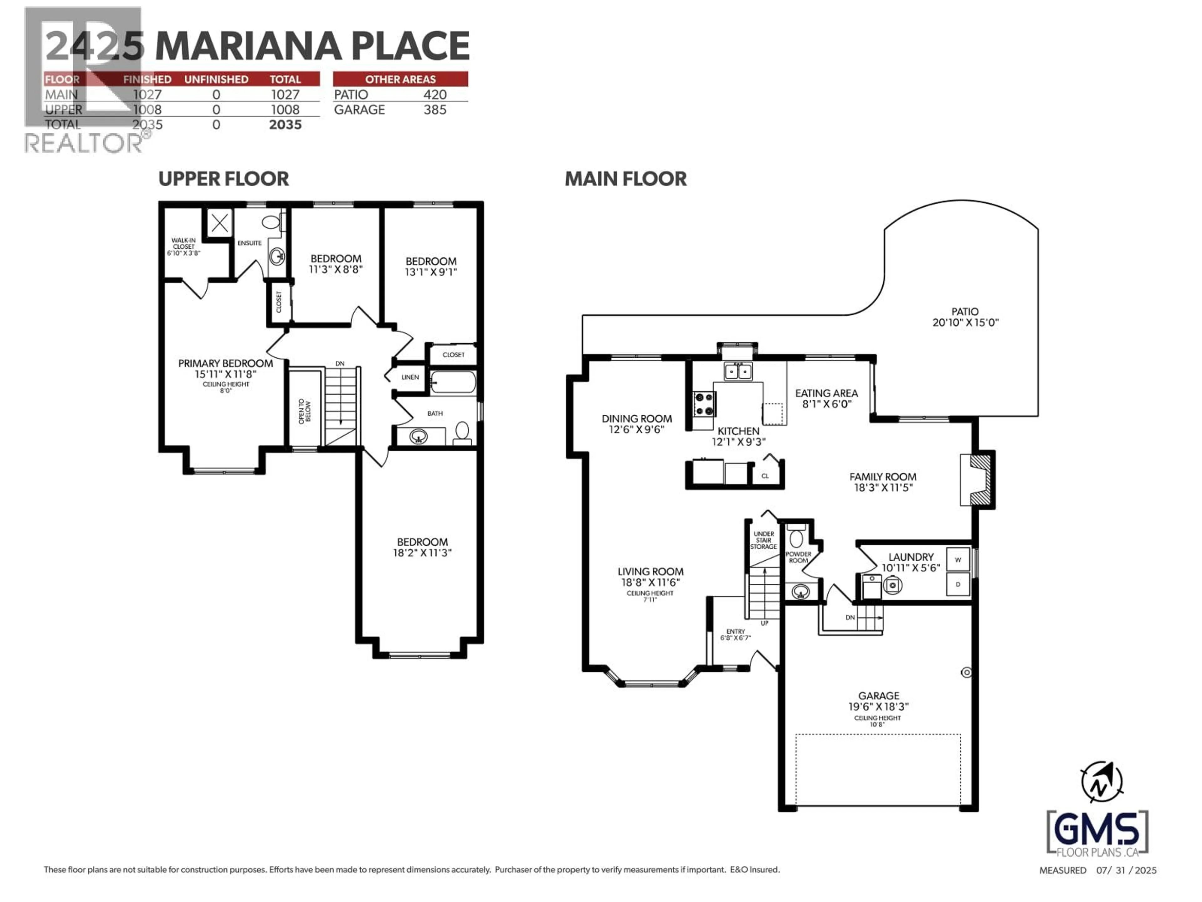Floor plan for 2425 MARIANA PLACE, Coquitlam British Columbia V3K6R3