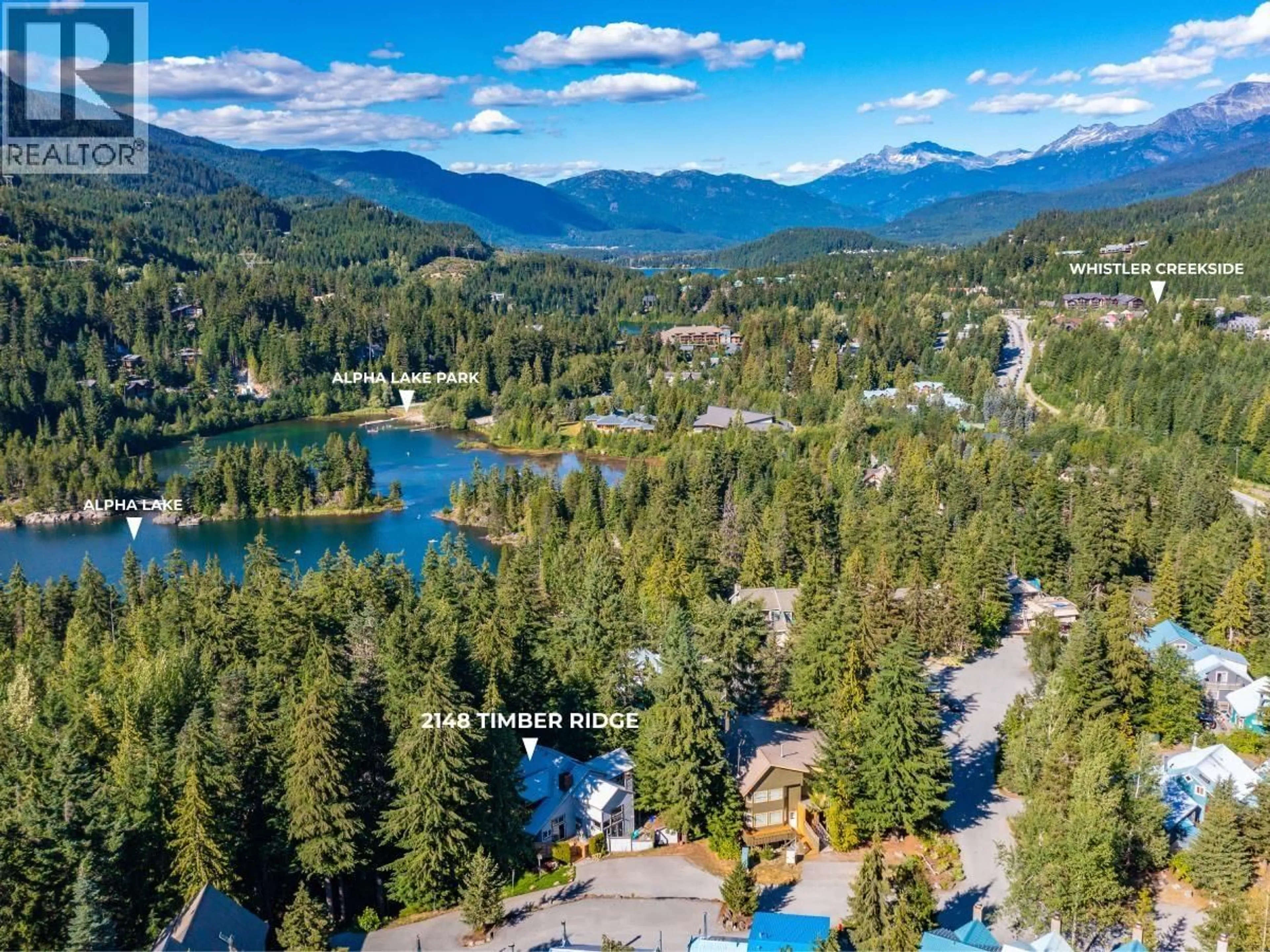 A pic from outside/outdoor area/front of a property/back of a property/a pic from drone, water/lake/river/ocean view for 2148 TIMBER RIDGE, Whistler British Columbia V8E0A8