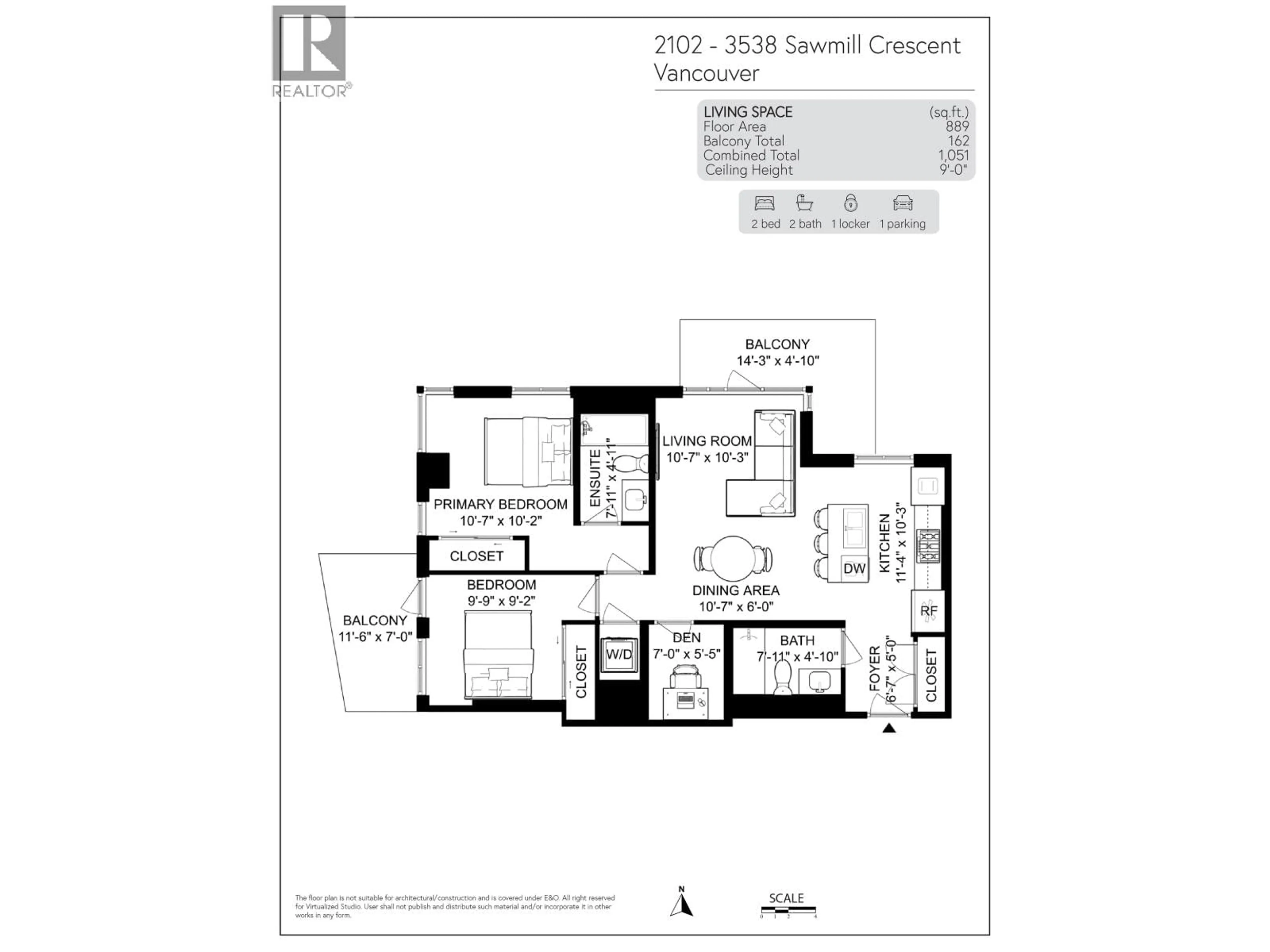 Floor plan for 2102 - 3538 SAWMILL CRESCENT, Vancouver British Columbia V5S0J8