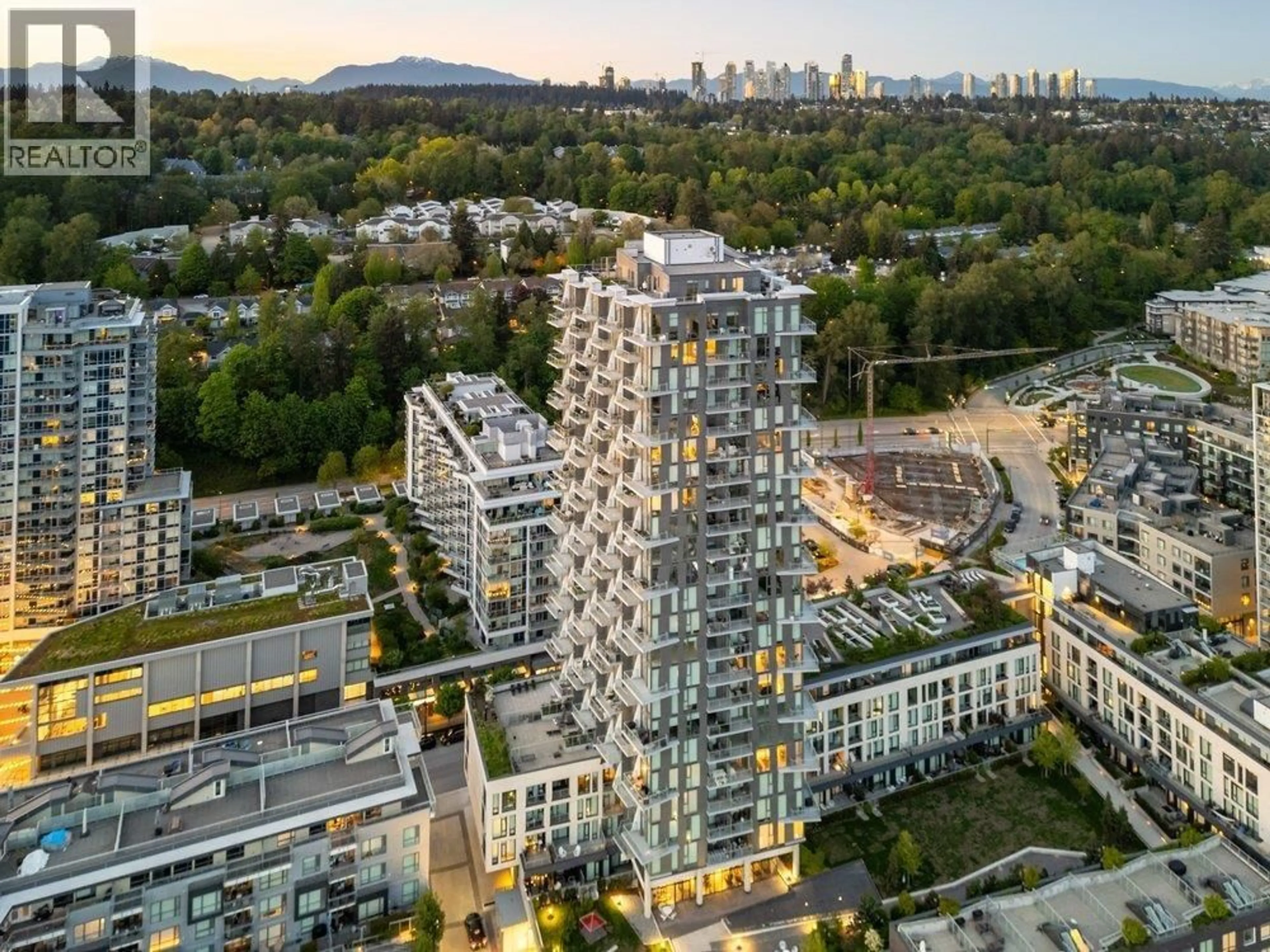 A pic from outside/outdoor area/front of a property/back of a property/a pic from drone, city buildings view from balcony for 2102 - 3538 SAWMILL CRESCENT, Vancouver British Columbia V5S0J8