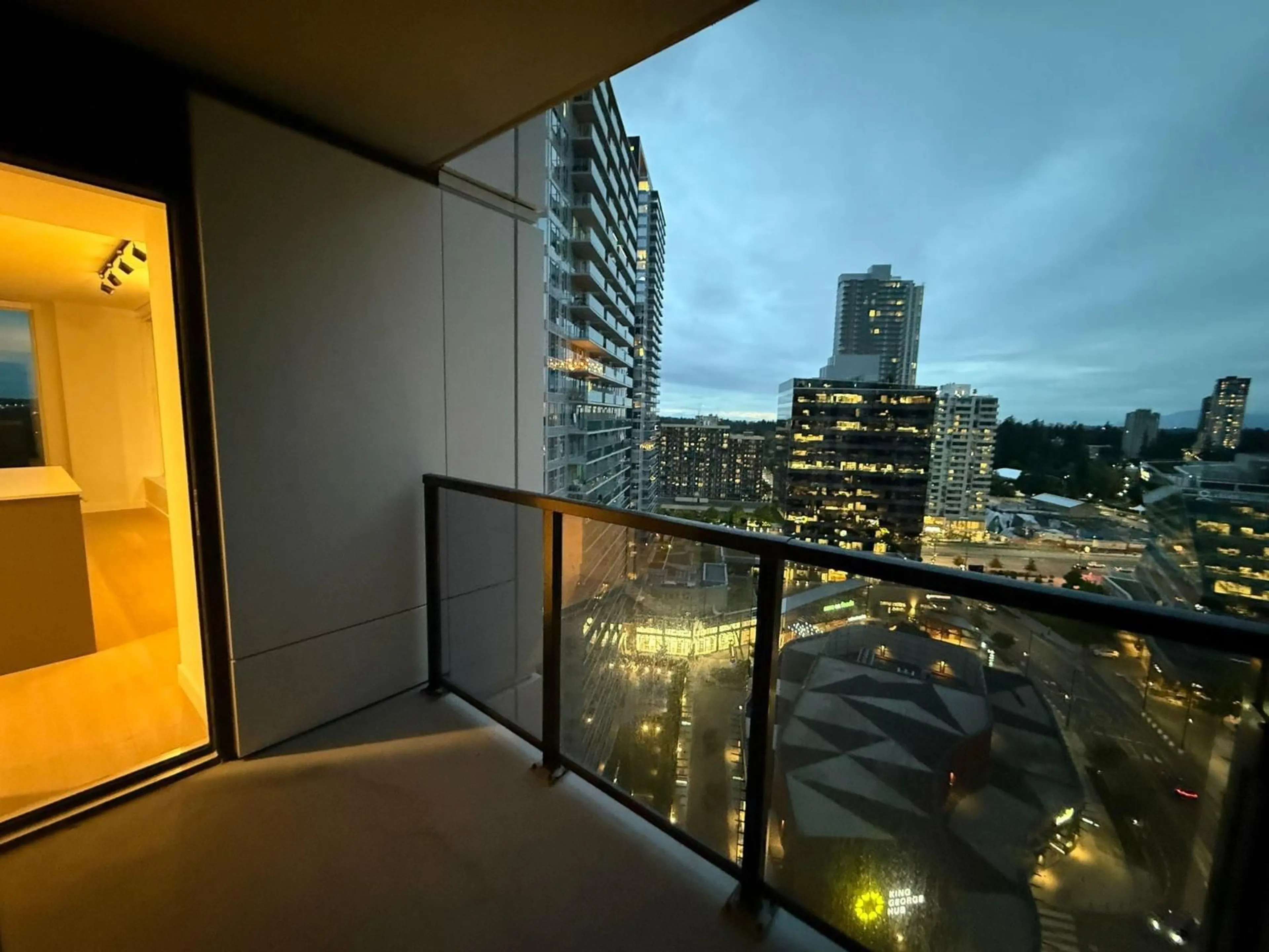Balcony in the apartment, city buildings view from balcony for 1503 - 13745 GEORGE JUNCTION, Surrey British Columbia V3T0V8