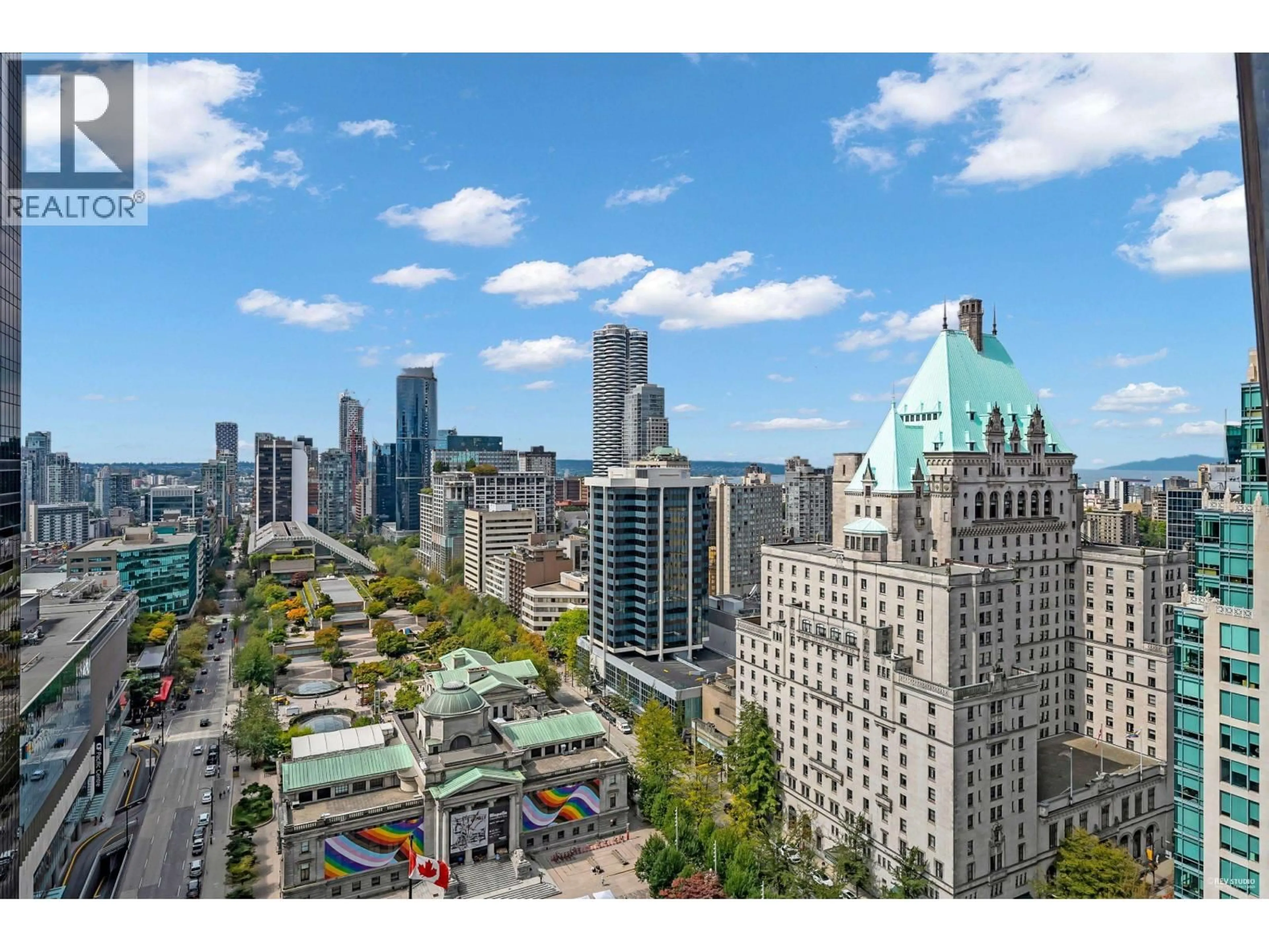 A pic from outside/outdoor area/front of a property/back of a property/a pic from drone, city buildings view from balcony for 2405 - 667 HOWE STREET, Vancouver British Columbia V6C0B5