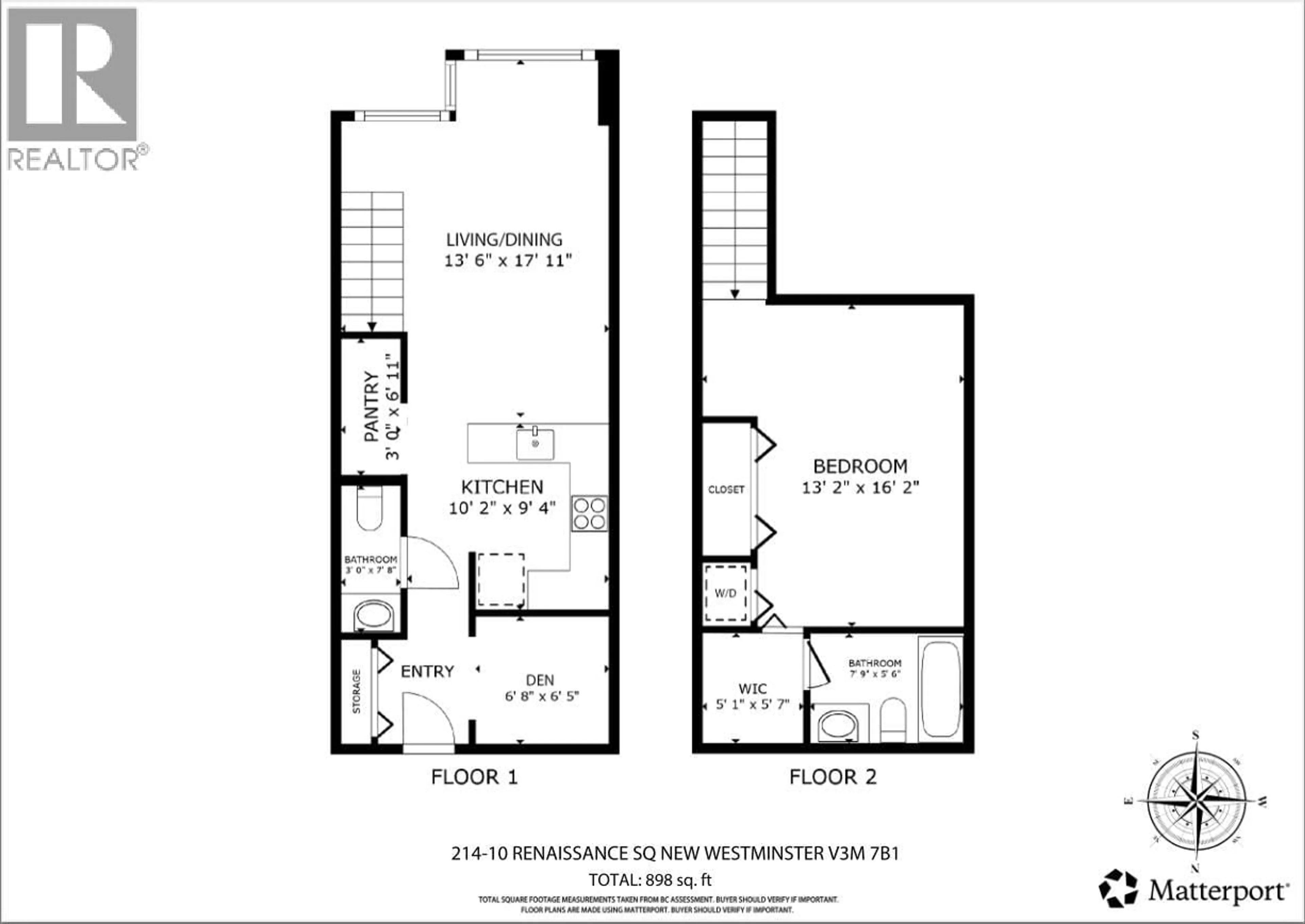 Floor plan for 214 - 10 RENAISSANCE SQUARE, New Westminster British Columbia V3M7B1