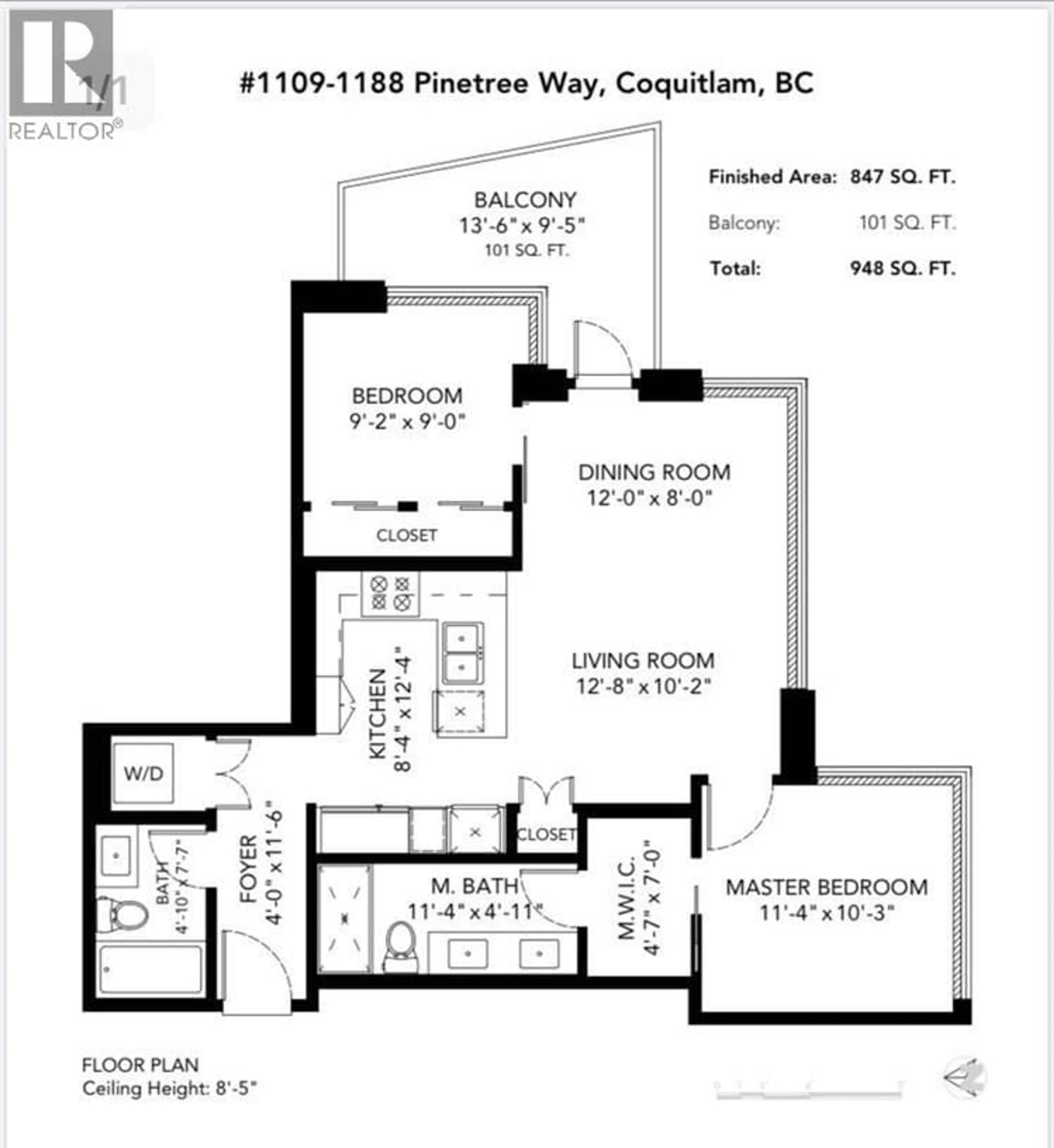 Floor plan for 1109 - 1188 PINETREE WAY, Coquitlam British Columbia V3B0K9