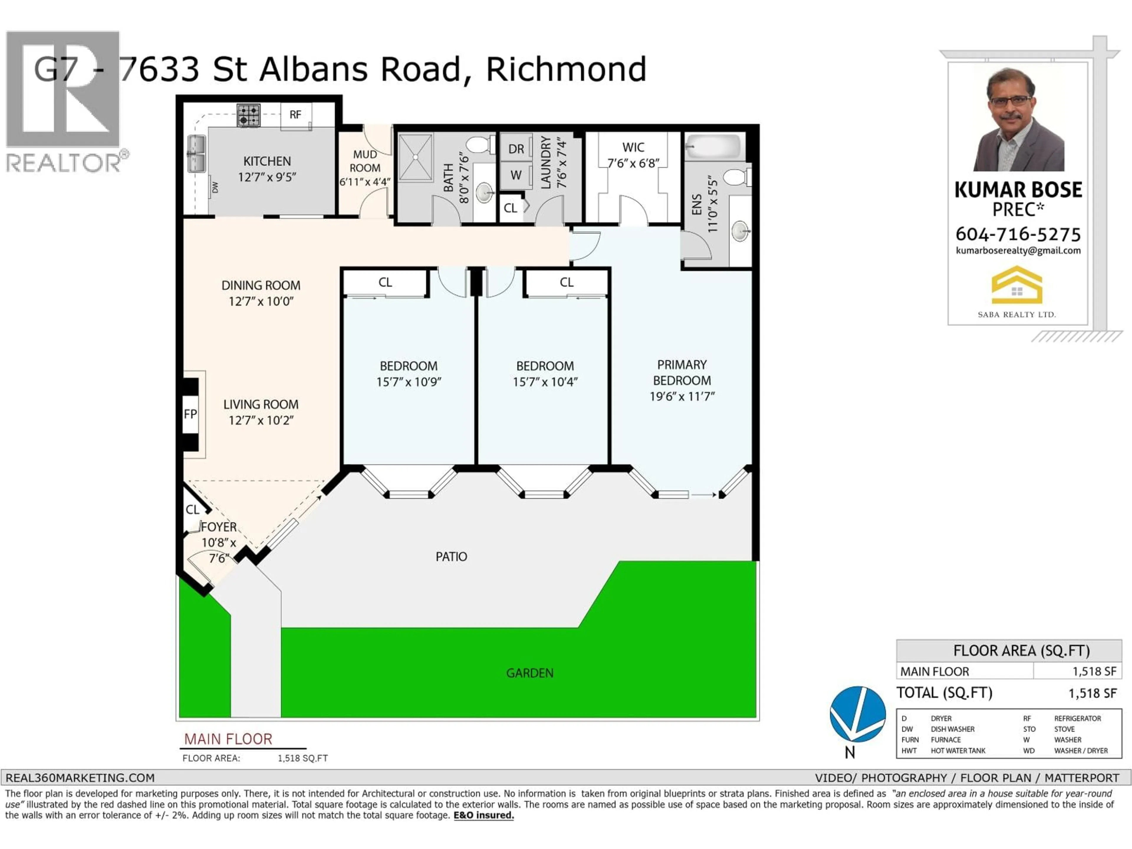 Floor plan for 7 - 7633 ST. ALBANS ROAD, Richmond British Columbia V6Y3W7