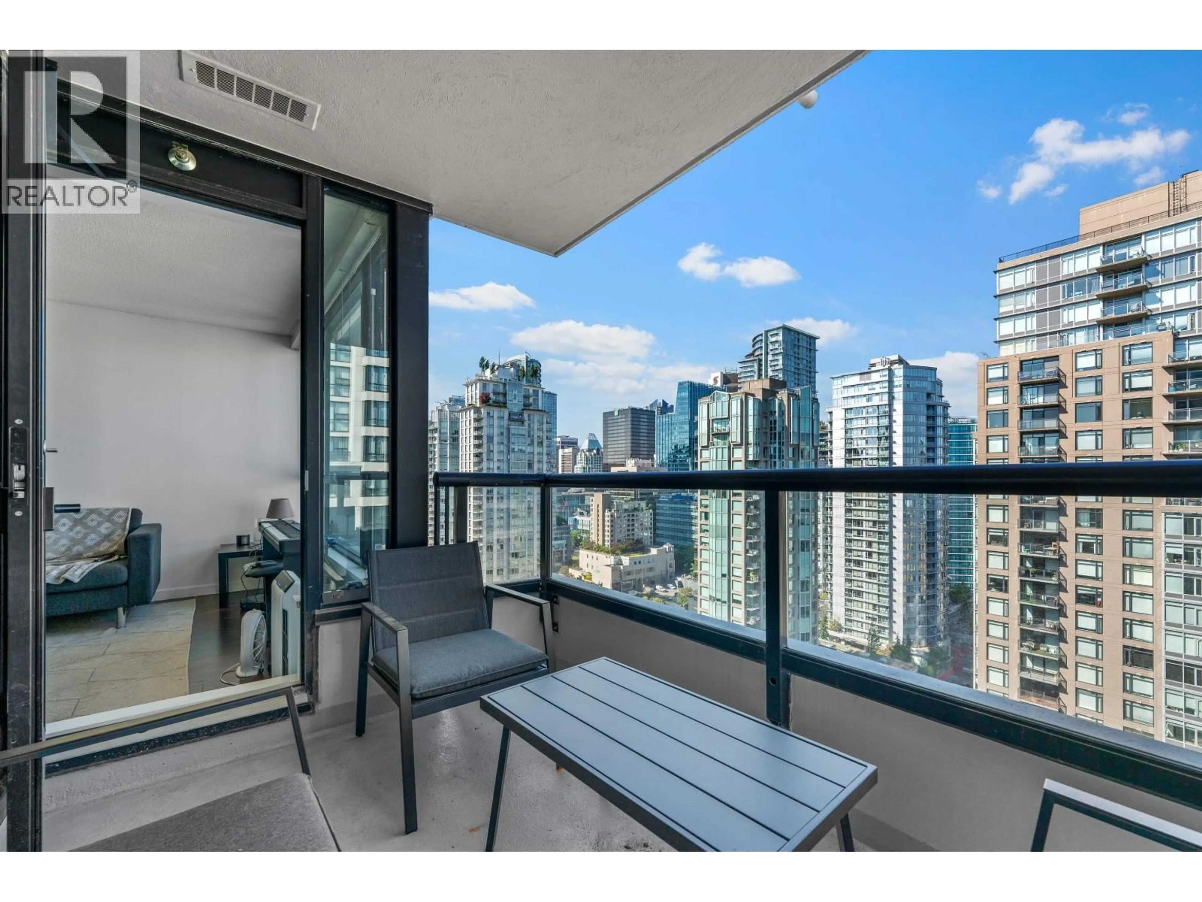 Balcony in the apartment, city buildings view from balcony for 2605 - 928 HOMER STREET, Vancouver British Columbia V6B1T7
