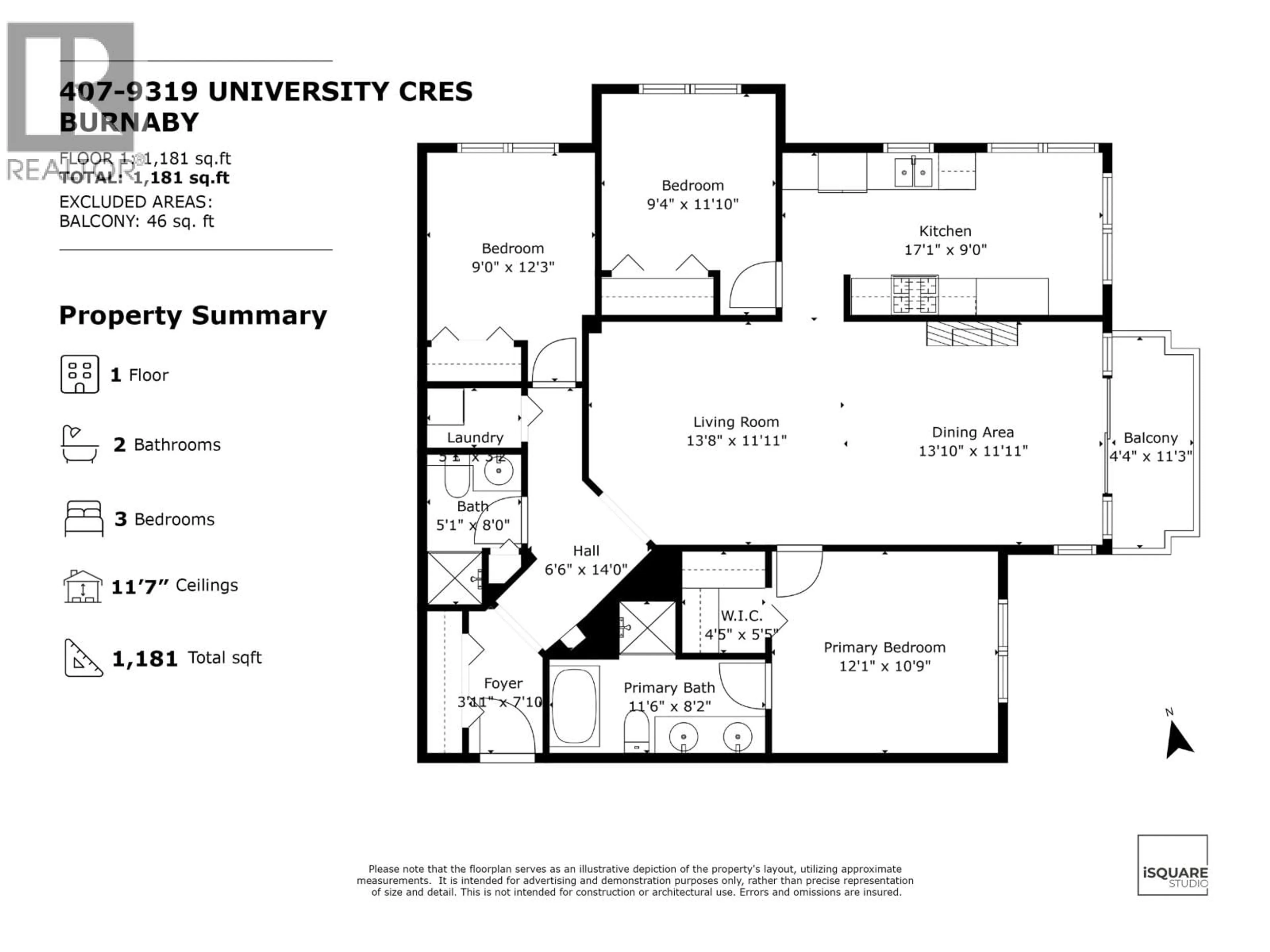 Floor plan for 407 - 9319 UNIVERSITY CRESCENT, Burnaby British Columbia V5A4Y5