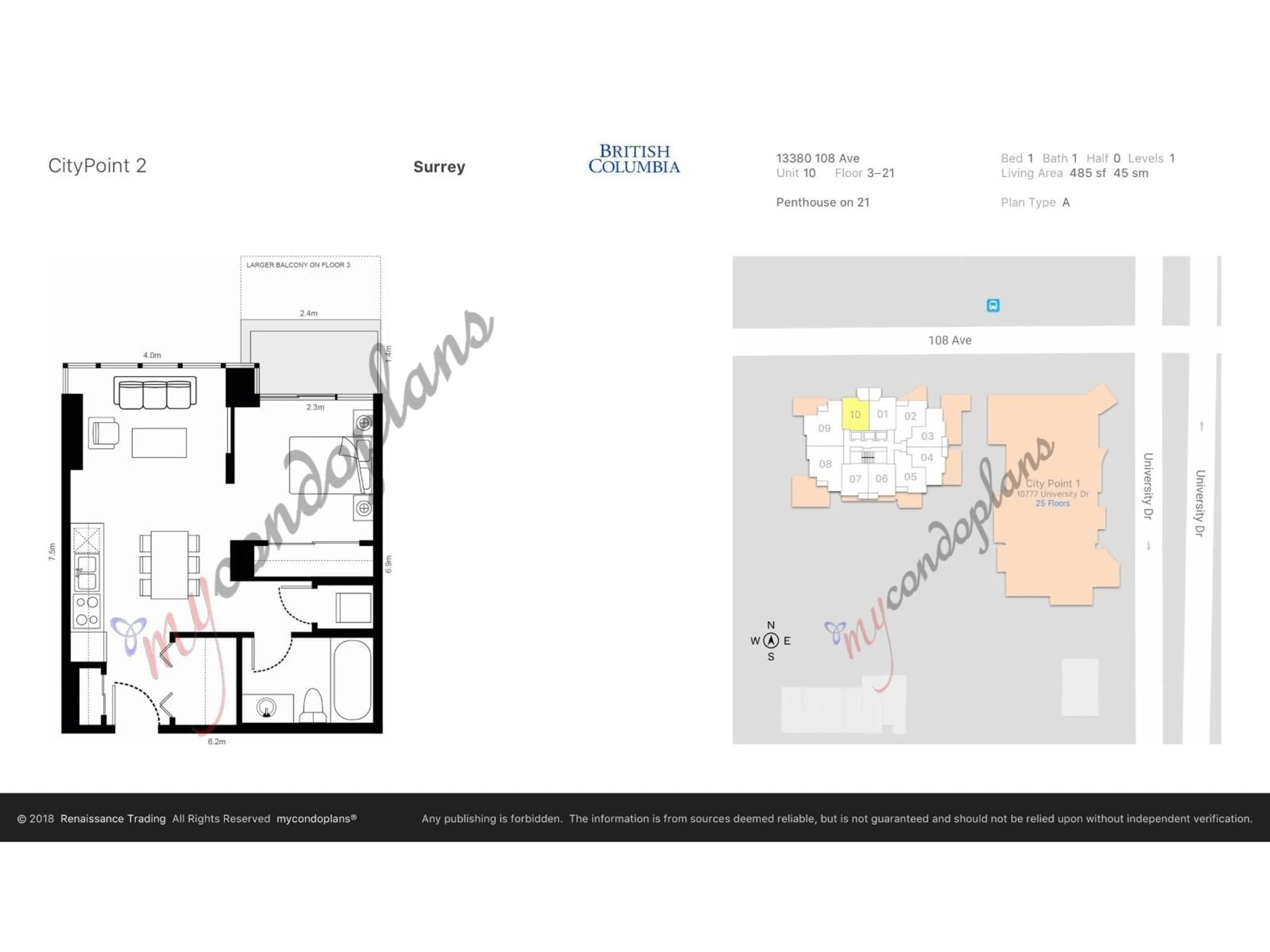 Floor plan for 510 - 13380 108, Surrey British Columbia V3T0E7