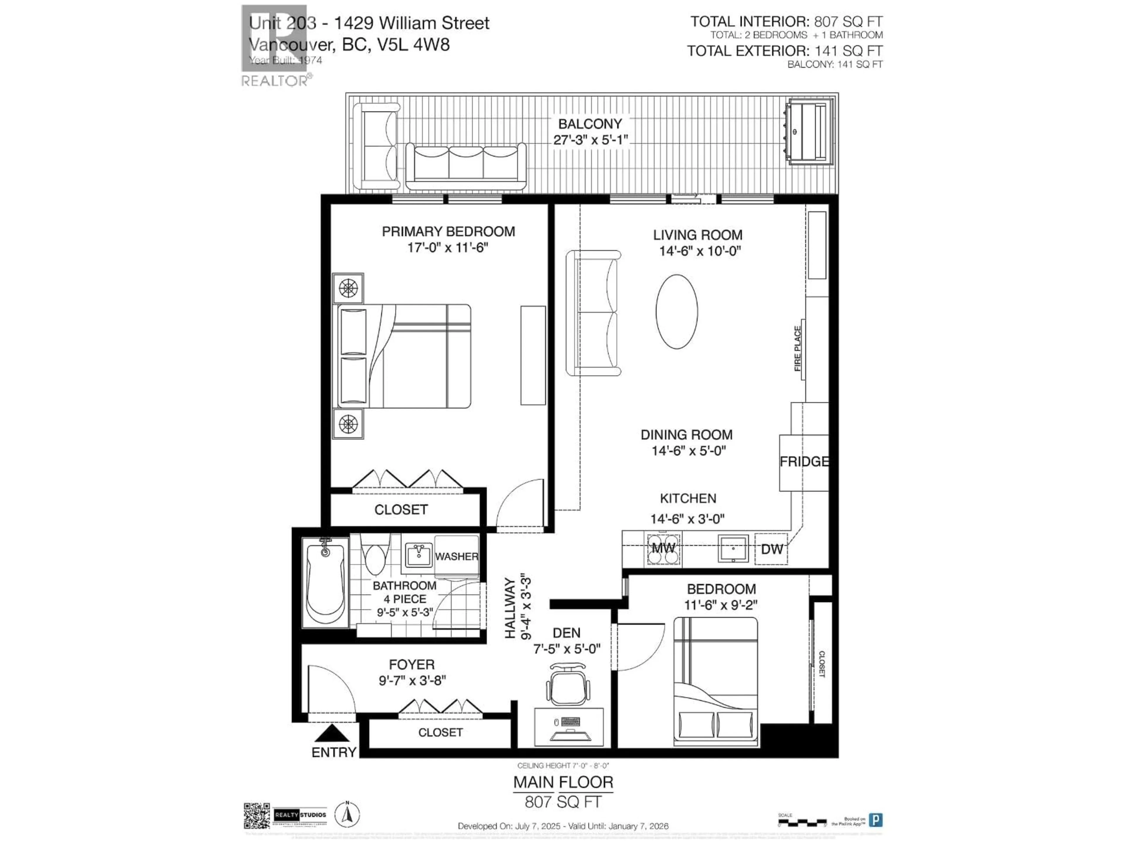 Floor plan for 203 - 1429 WILLIAM STREET, Vancouver British Columbia V5L4W8