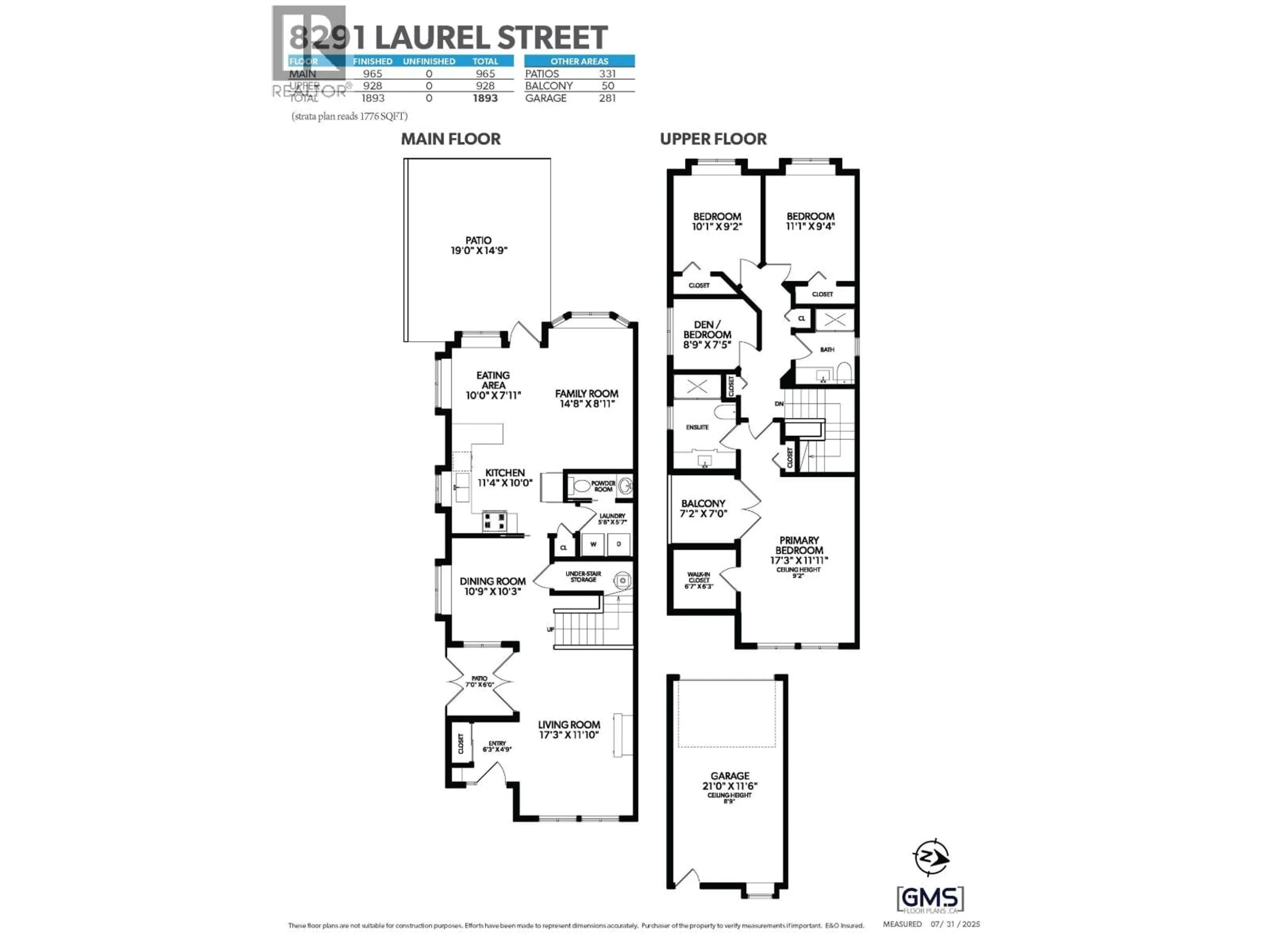 Floor plan for 8291 LAUREL STREET, Vancouver British Columbia V6P3V2