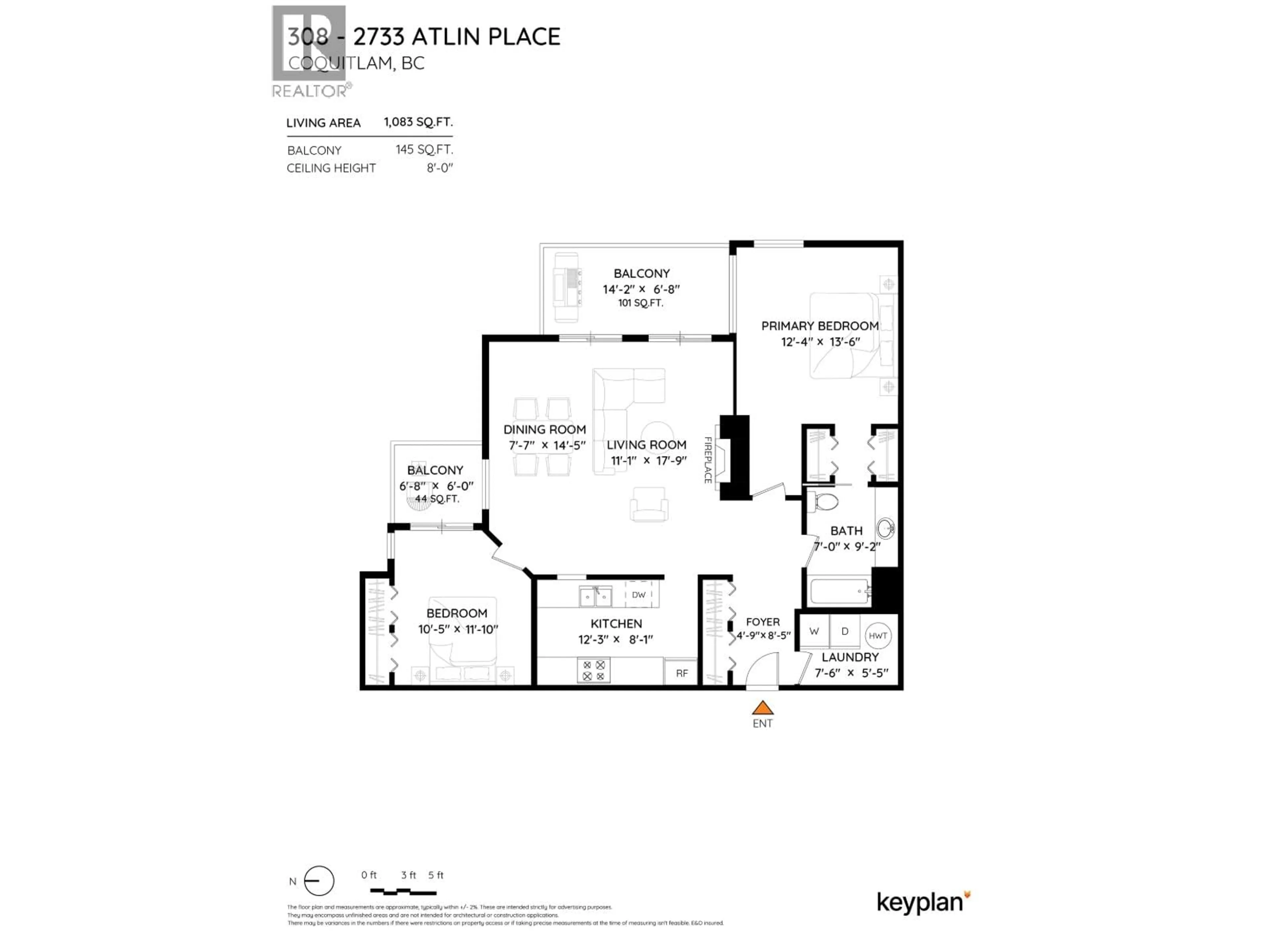 Floor plan for 308 - 2733 ATLIN PLACE, Coquitlam British Columbia V3C5B1