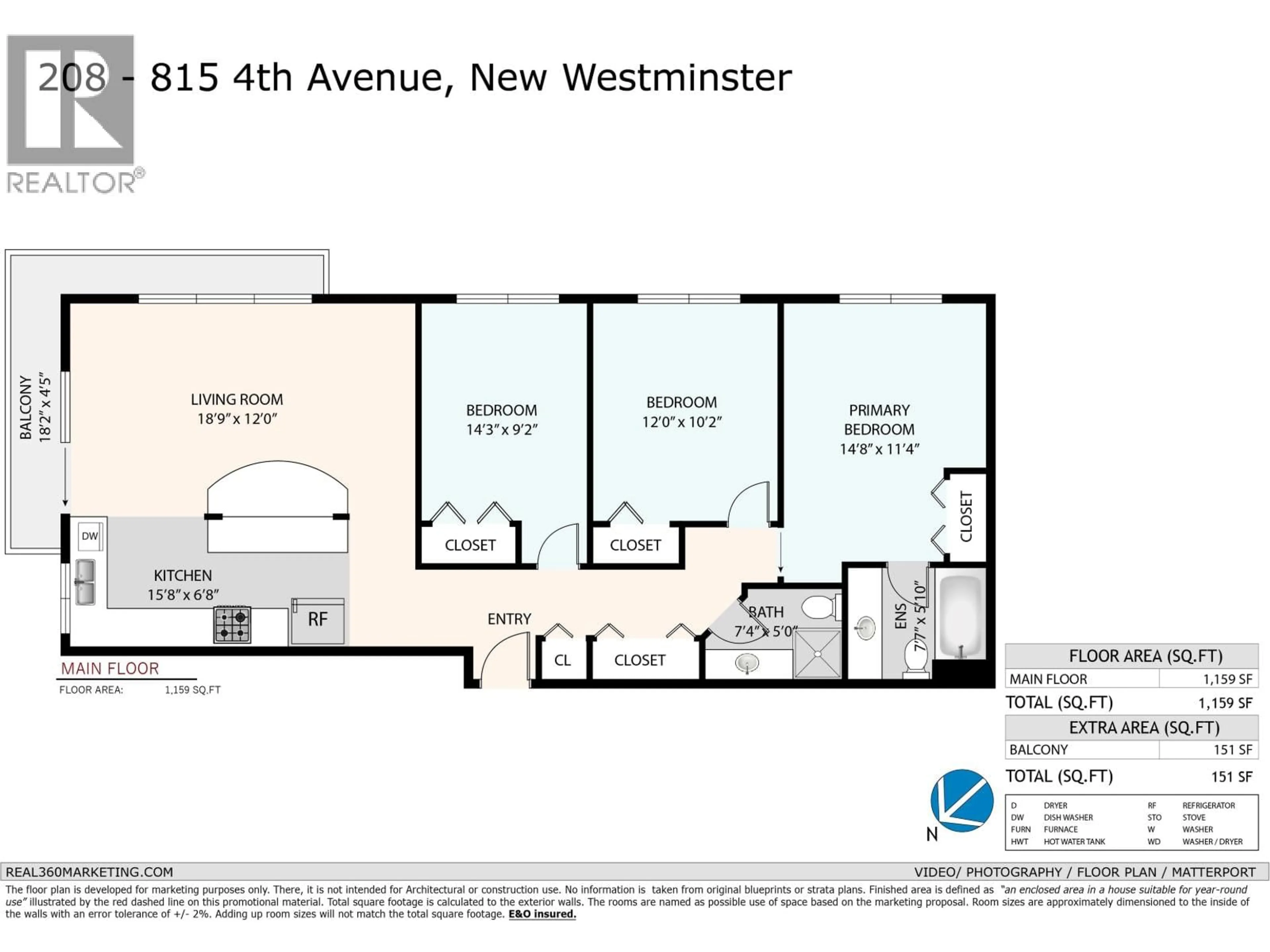Floor plan for 208 - 815 FOURTH AVENUE, New Westminster British Columbia V3M1S8
