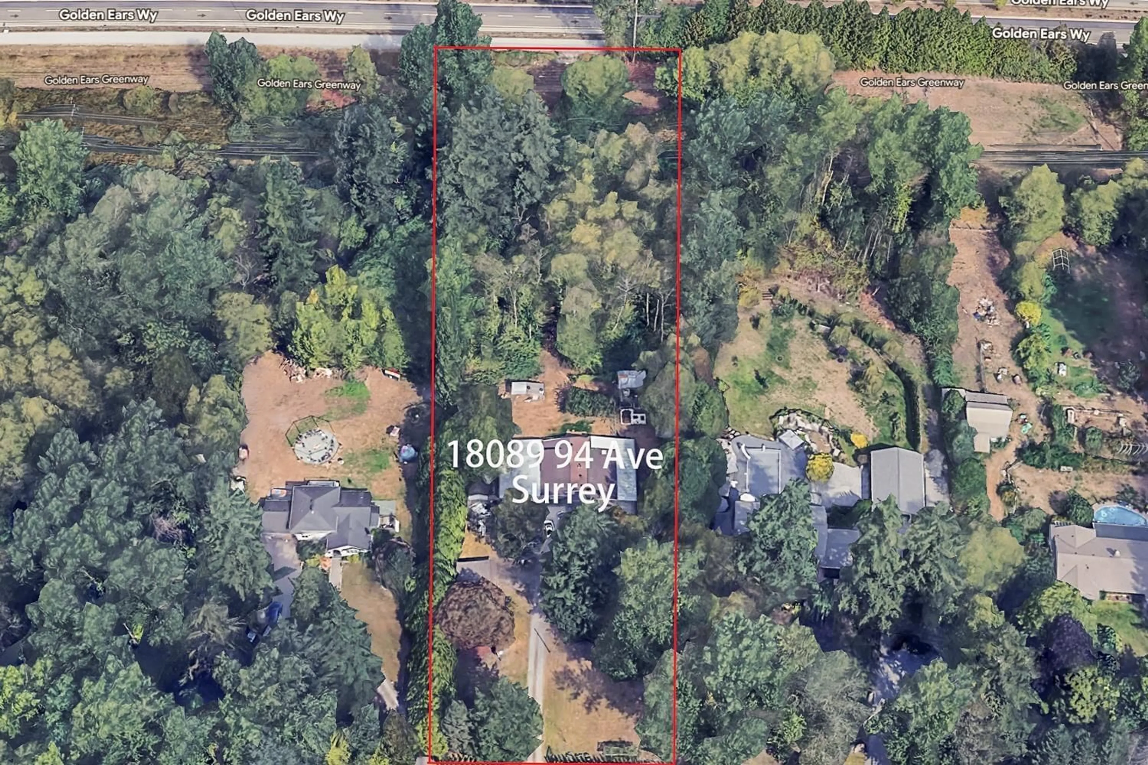 A pic from outside/outdoor area/front of a property/back of a property/a pic from drone, forest/trees view for 18089 94, Surrey British Columbia V4N4A3