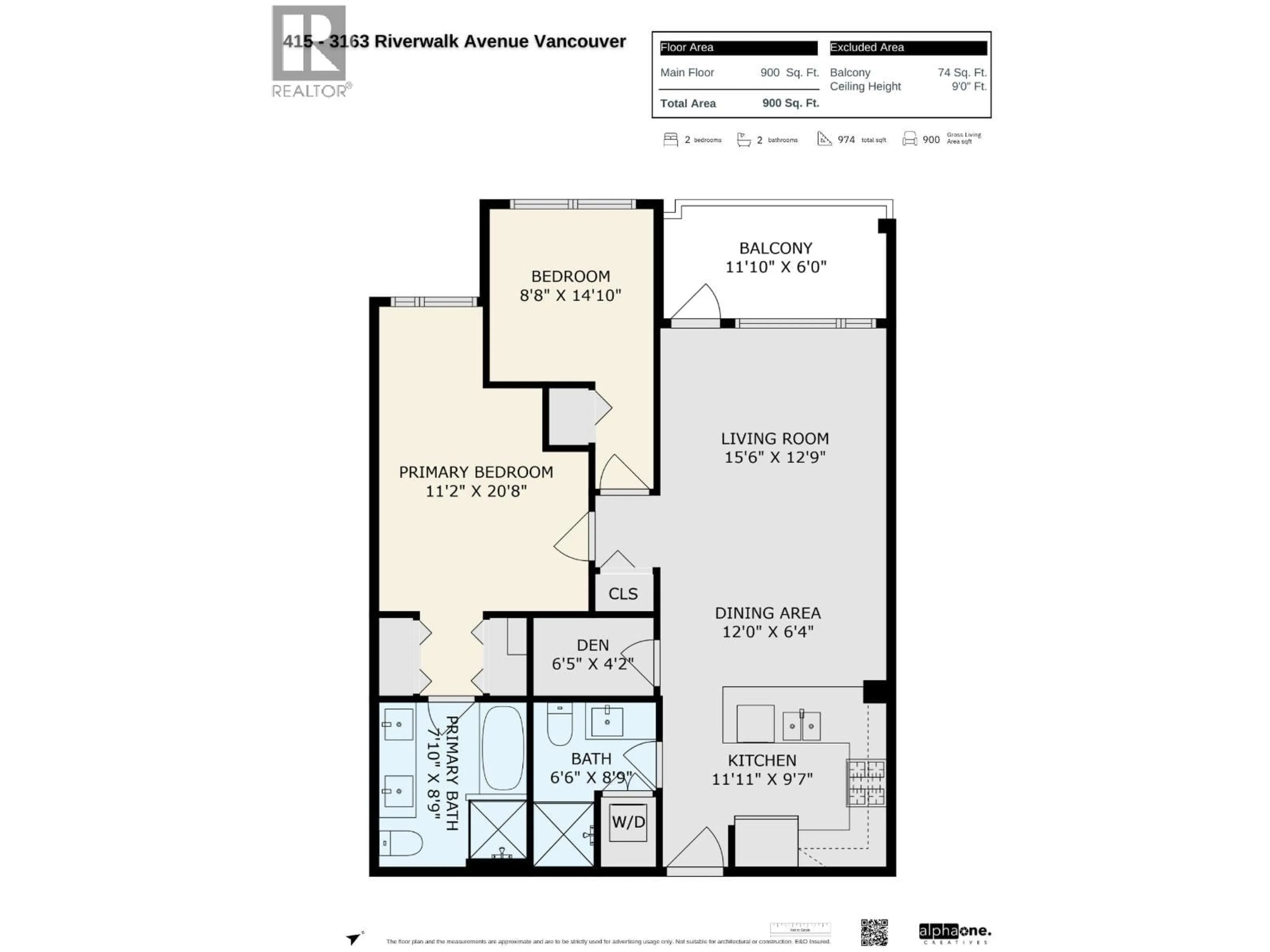 Floor plan for 415 - 3163 RIVERWALK AVENUE, Vancouver British Columbia V5S0A8