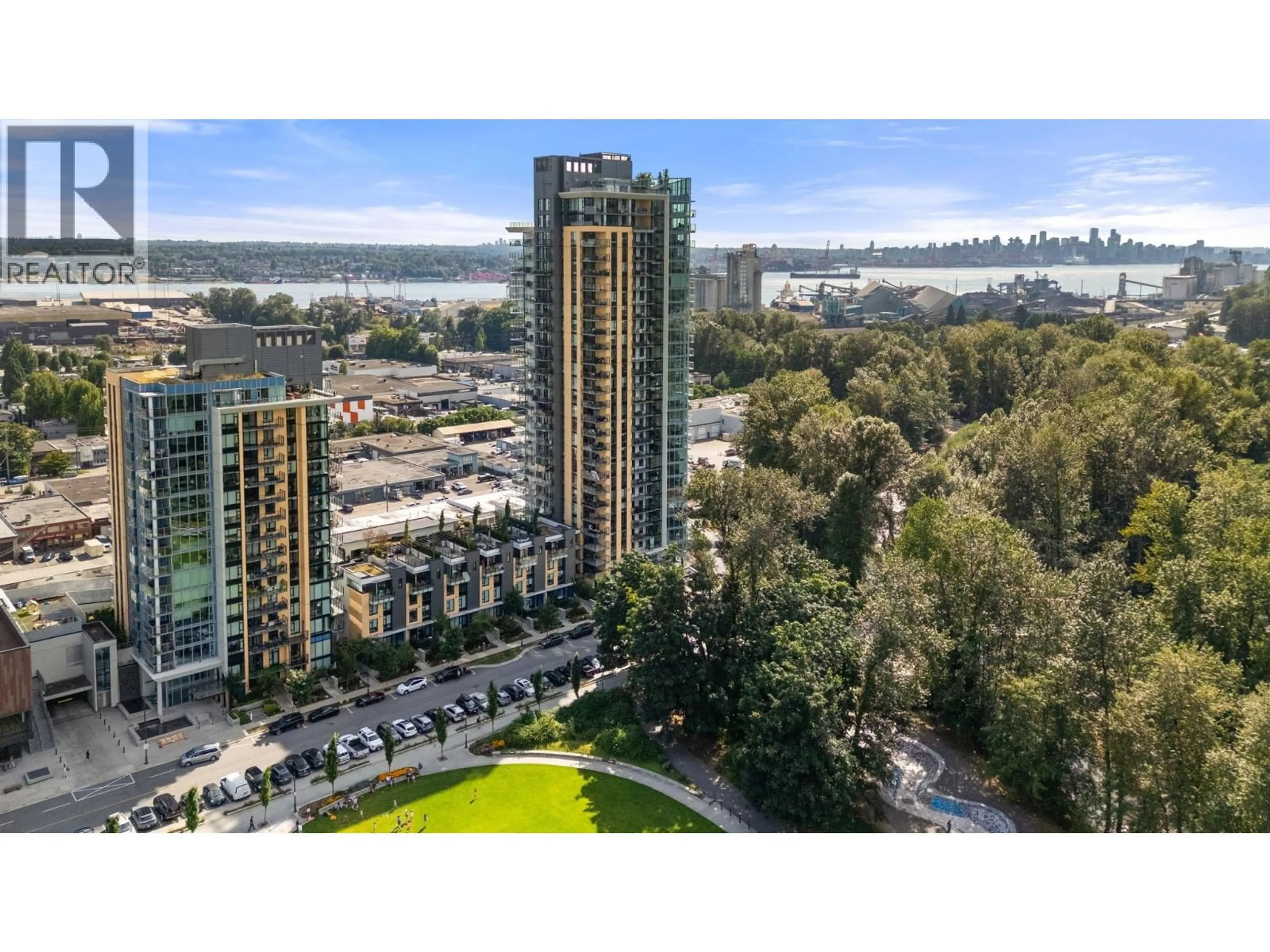 A pic from outside/outdoor area/front of a property/back of a property/a pic from drone, city buildings view from balcony for 2702 - 1401 HUNTER STREET, North Vancouver British Columbia V7J0E2