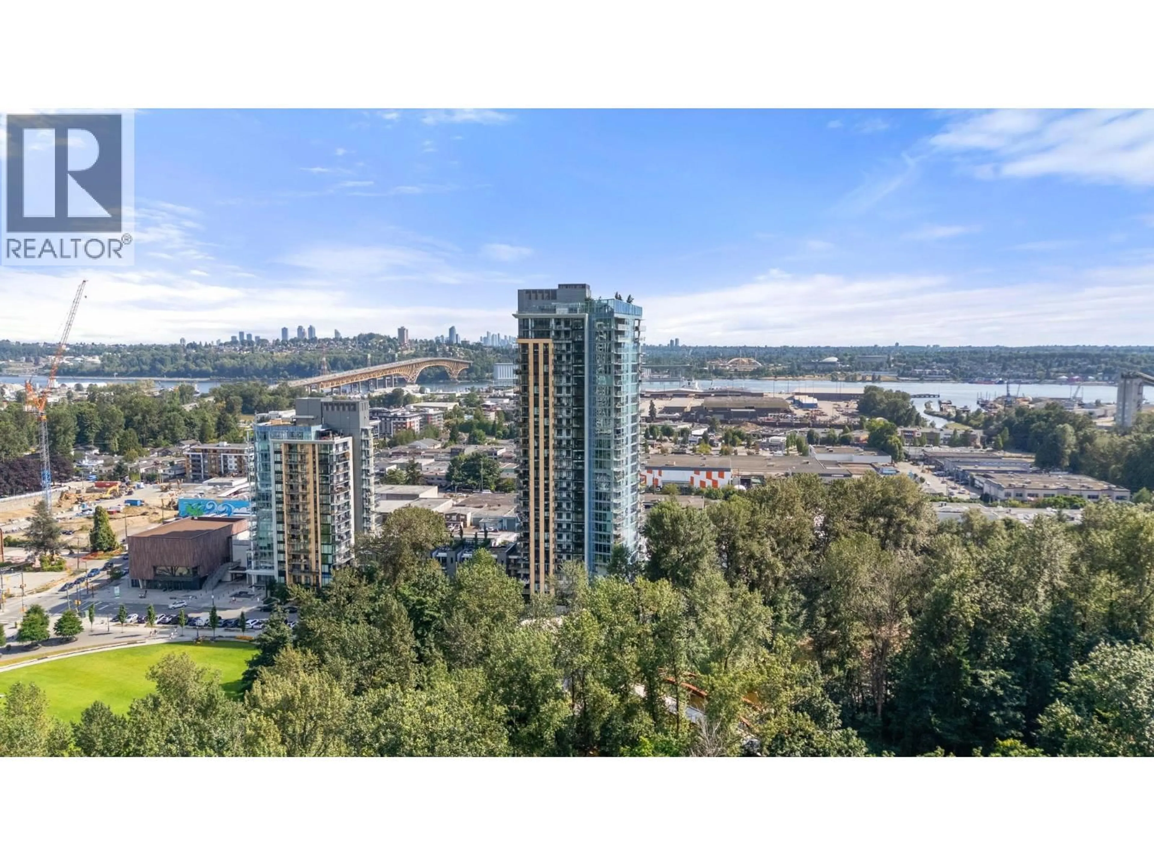 A pic from outside/outdoor area/front of a property/back of a property/a pic from drone, city buildings view from balcony for 2702 - 1401 HUNTER STREET, North Vancouver British Columbia V7J0E2