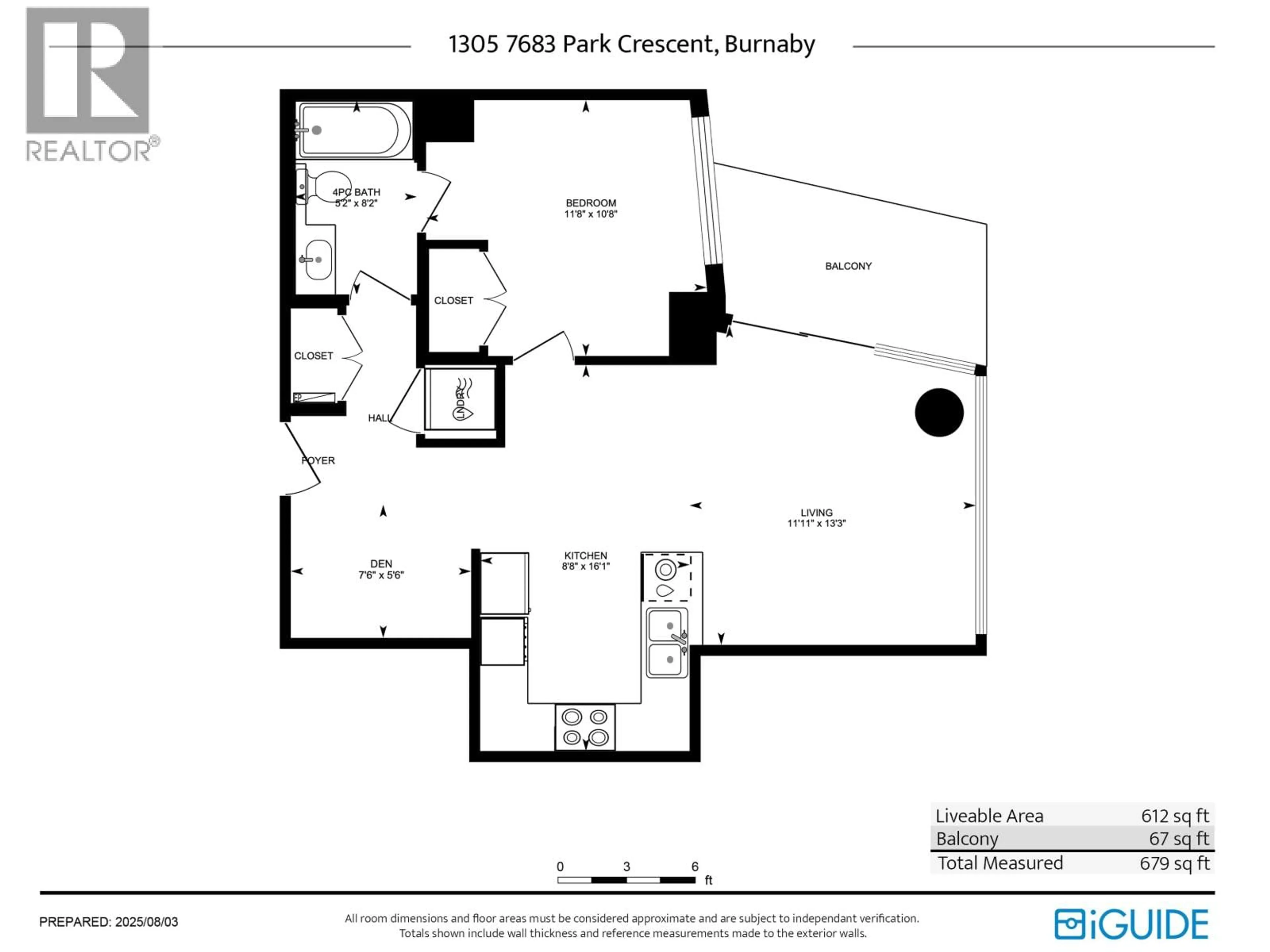 Floor plan for 1305 - 7683 PARK CRESCENT, Burnaby British Columbia V3N0J4