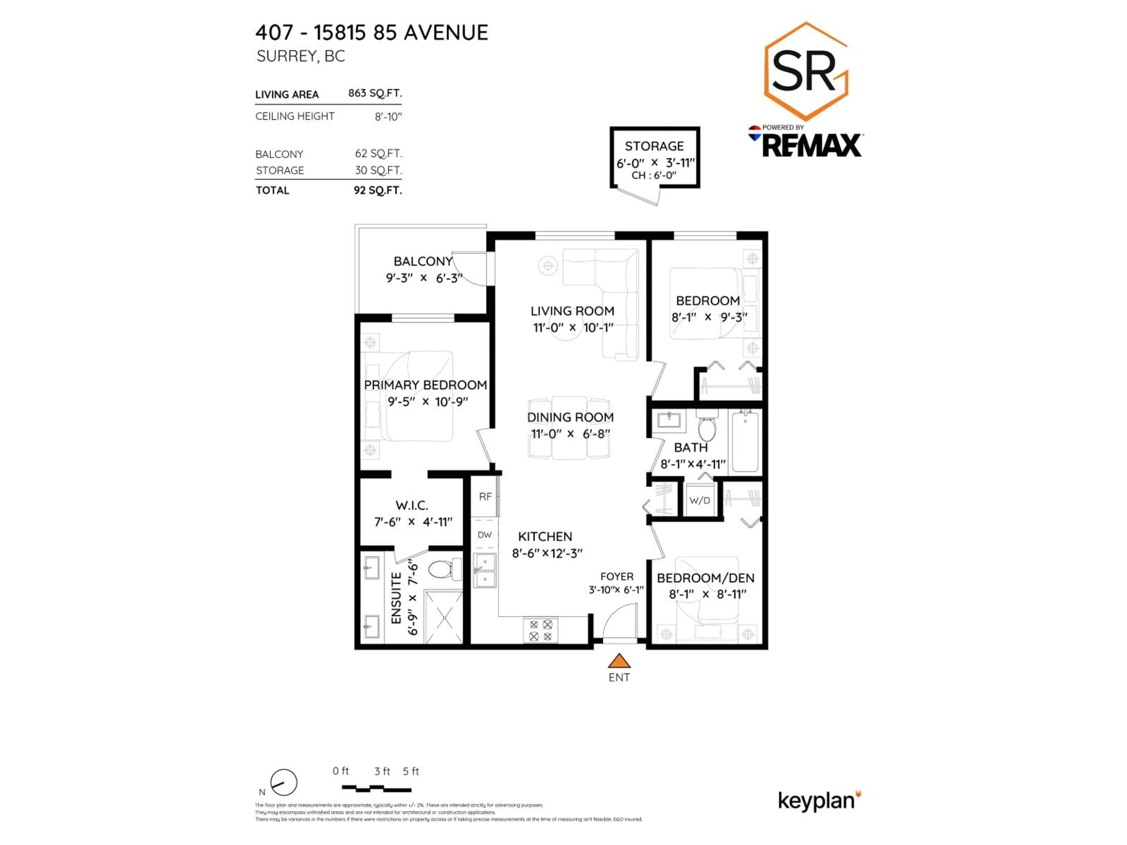 Floor plan for 407 - 15815 85, Surrey British Columbia V4N6X5