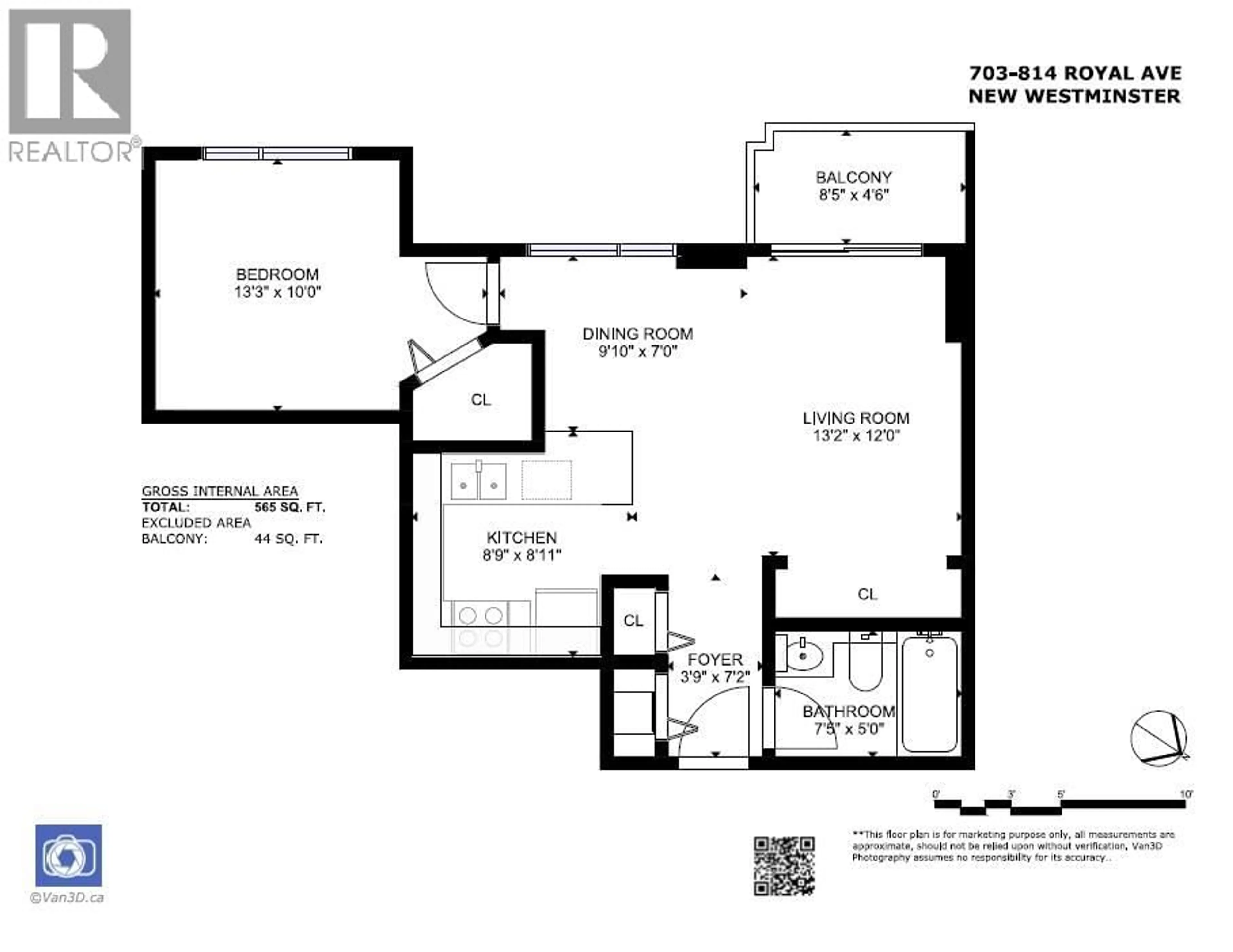 Floor plan for 703 - 814 ROYAL AVENUE, New Westminster British Columbia V3M1J9