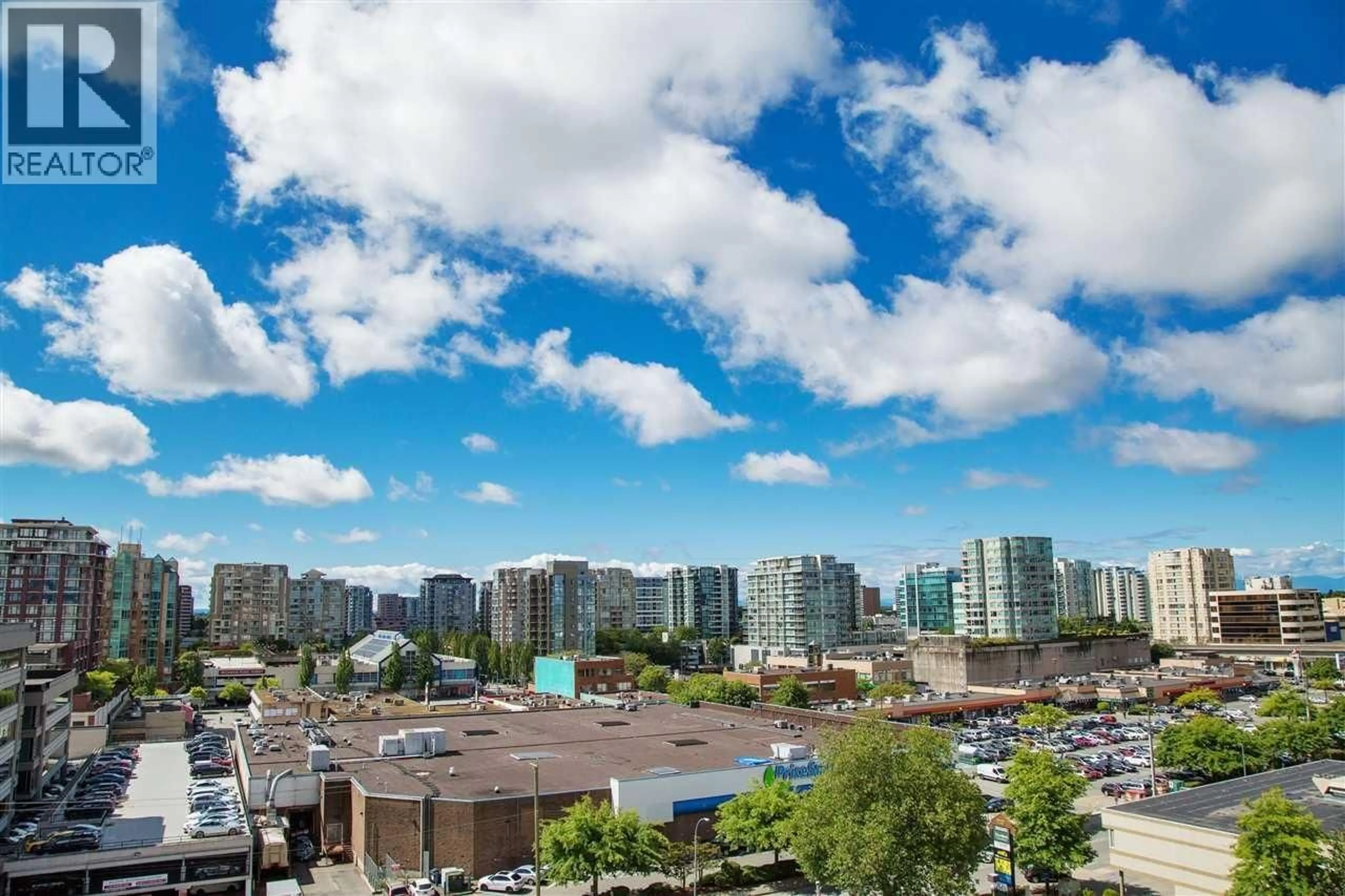 A pic from outside/outdoor area/front of a property/back of a property/a pic from drone, city buildings view from balcony for 1506 - 8288 LANSDOWNE ROAD, Richmond British Columbia V6X0B3