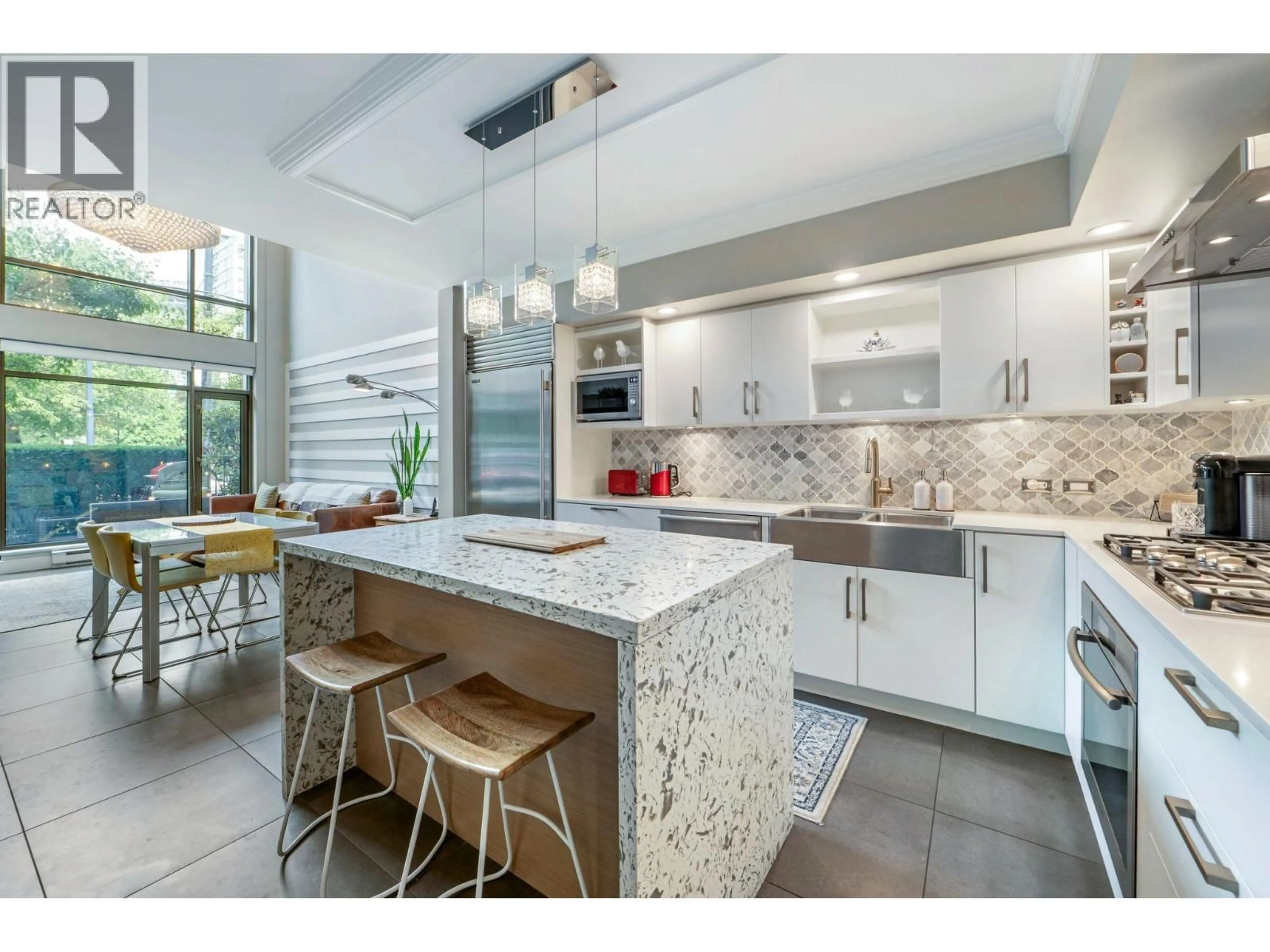 Contemporary kitchen, ceramic/tile floor for 101 - 1168 RICHARDS STREET, Vancouver British Columbia V6B3E6