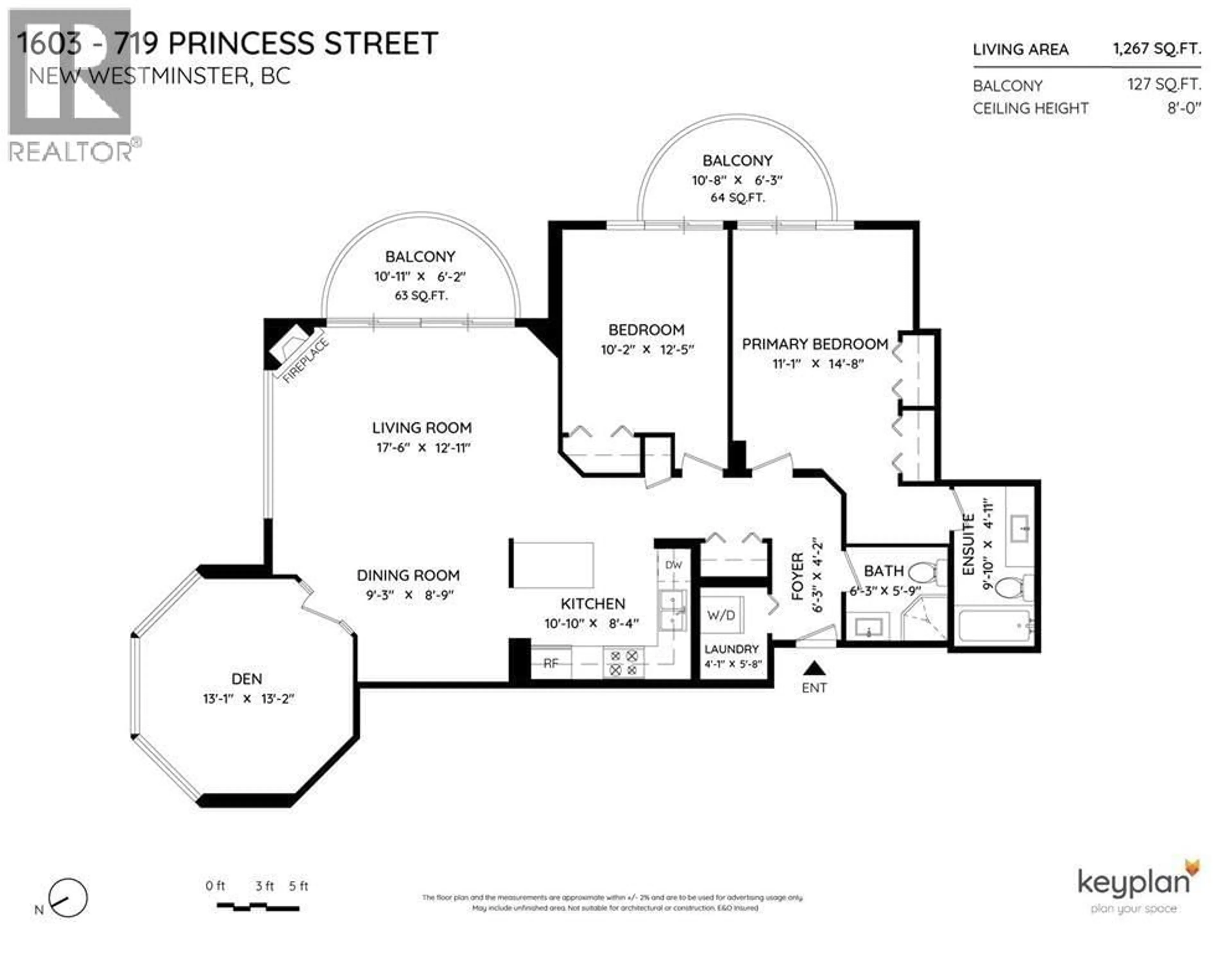 Floor plan for 1603 - 719 PRINCESS STREET, New Westminster British Columbia V3M6T9