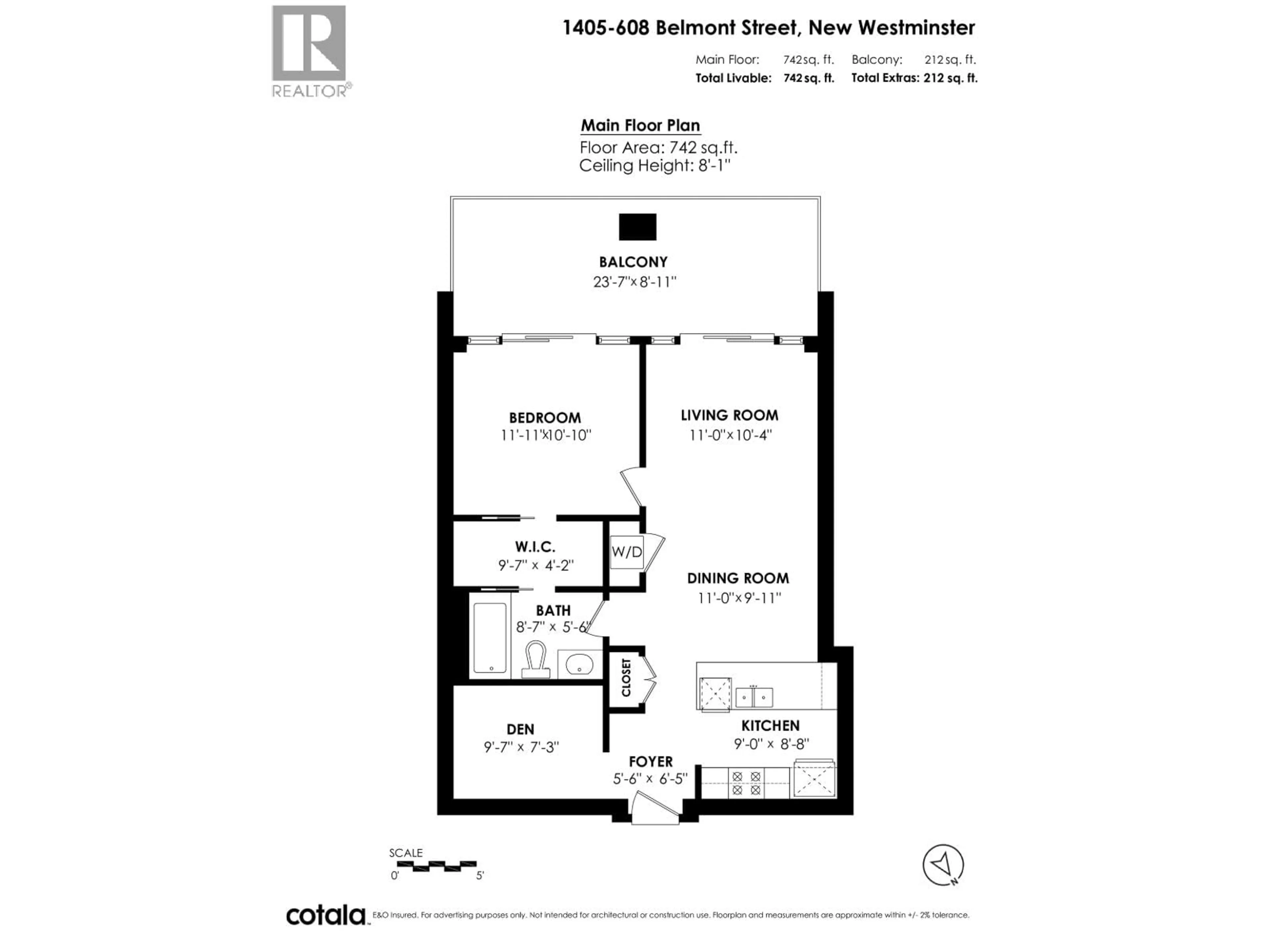 Floor plan for 1405 - 608 BELMONT STREET, New Westminster British Columbia V3M0G8