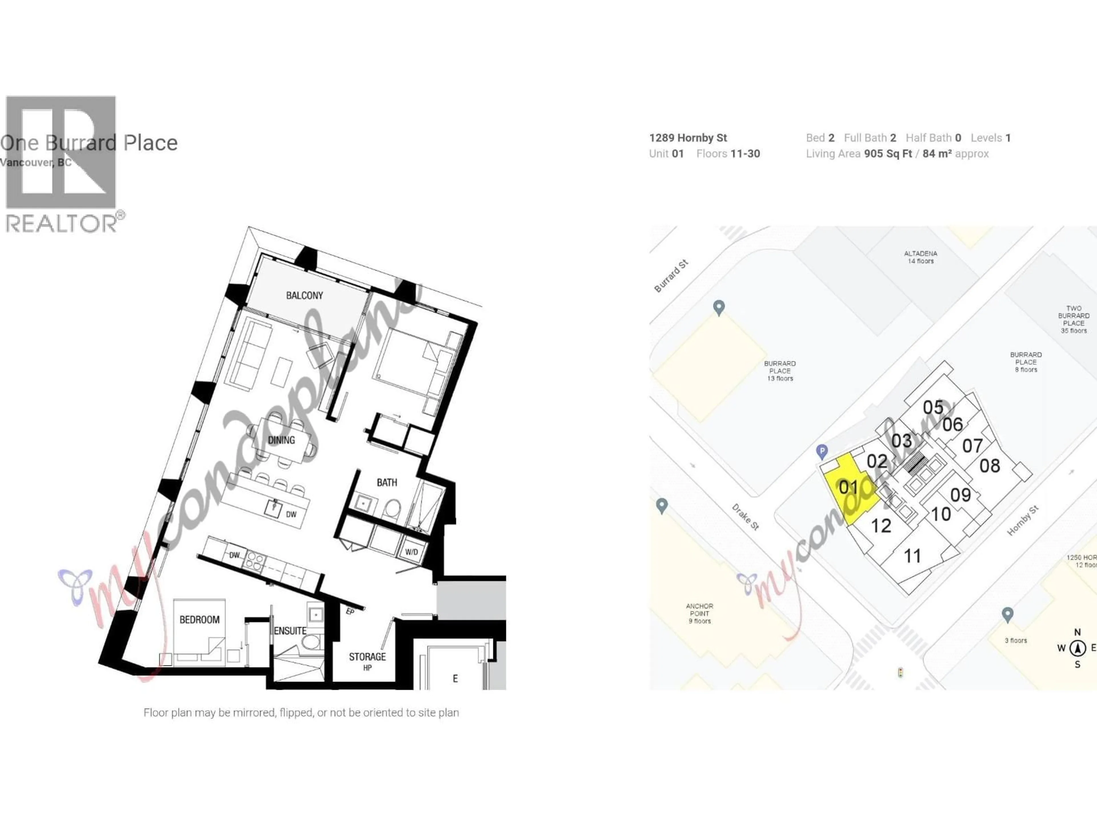 Floor plan for 2701 - 1289 HORNBY STREET, Vancouver British Columbia V6Z0G7
