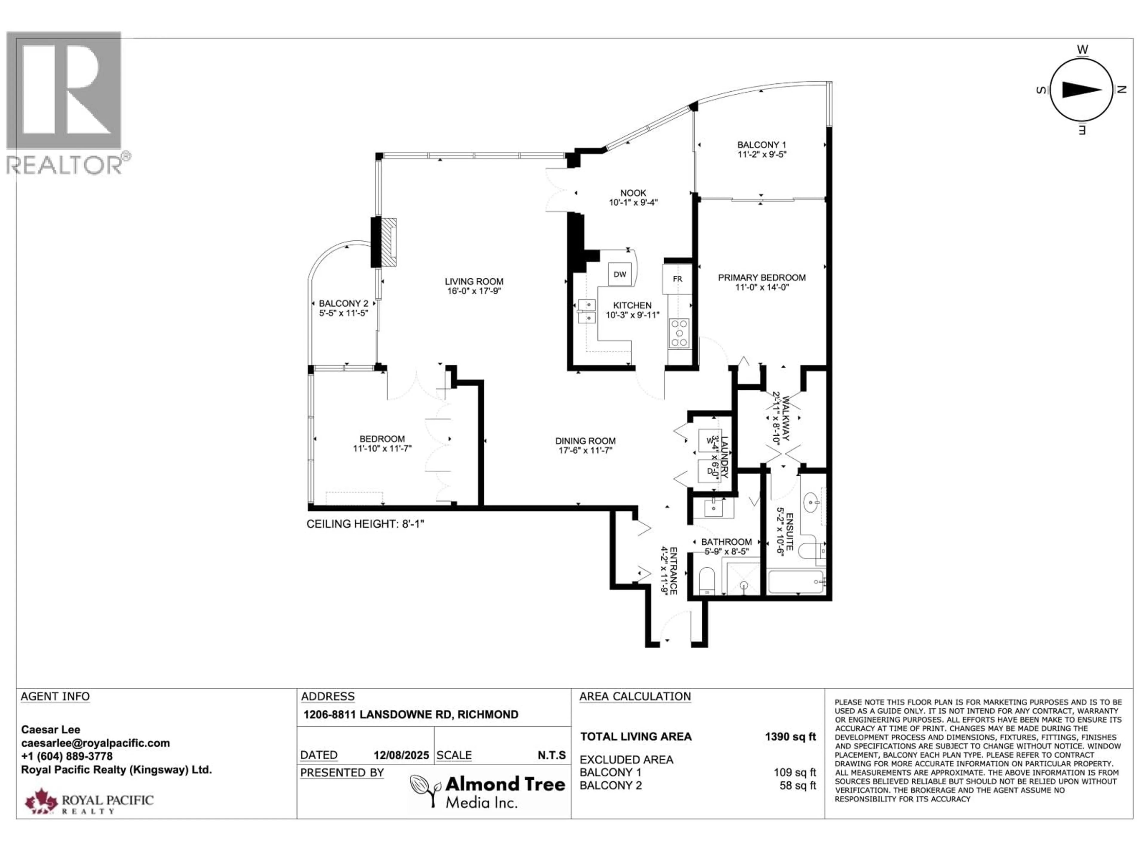 Floor plan for 1206 - 8811 LANSDOWNE ROAD, Richmond British Columbia V6X3T4