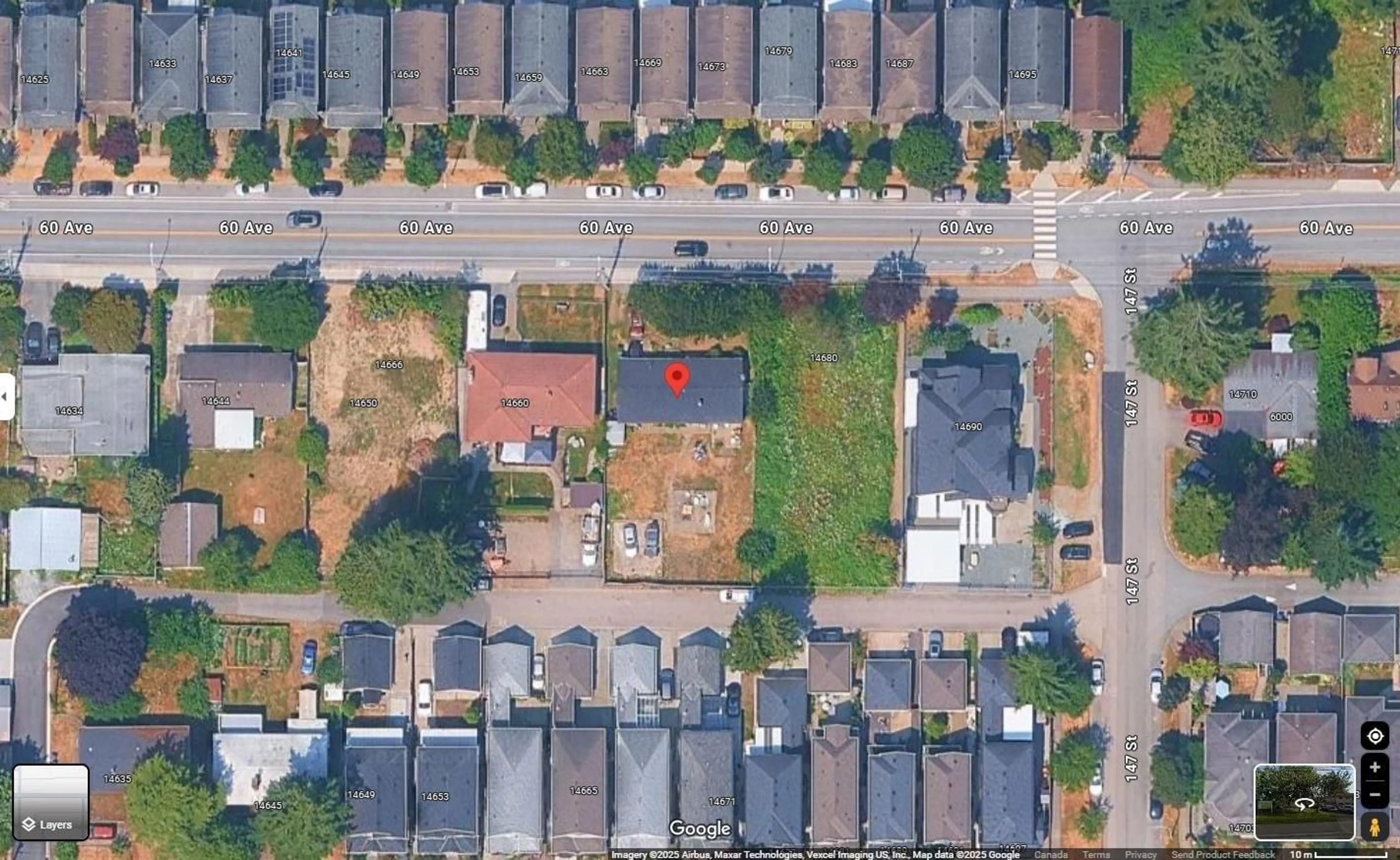 A pic from outside/outdoor area/front of a property/back of a property/a pic from drone, street for 14670 60, Surrey British Columbia V3S1R6