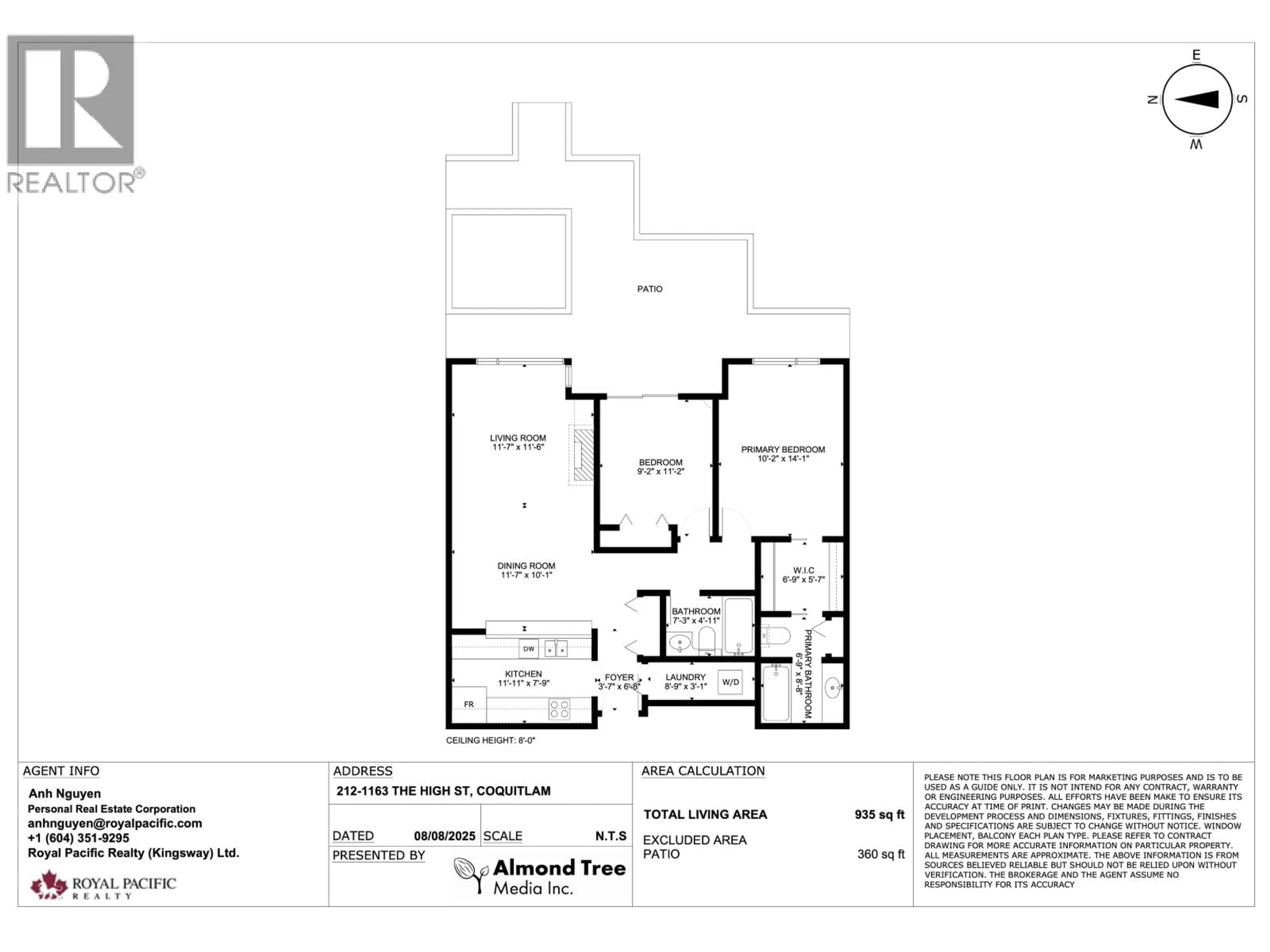 Floor plan for 212 - 1163 THE HIGH STREET, Coquitlam British Columbia V3B7W2