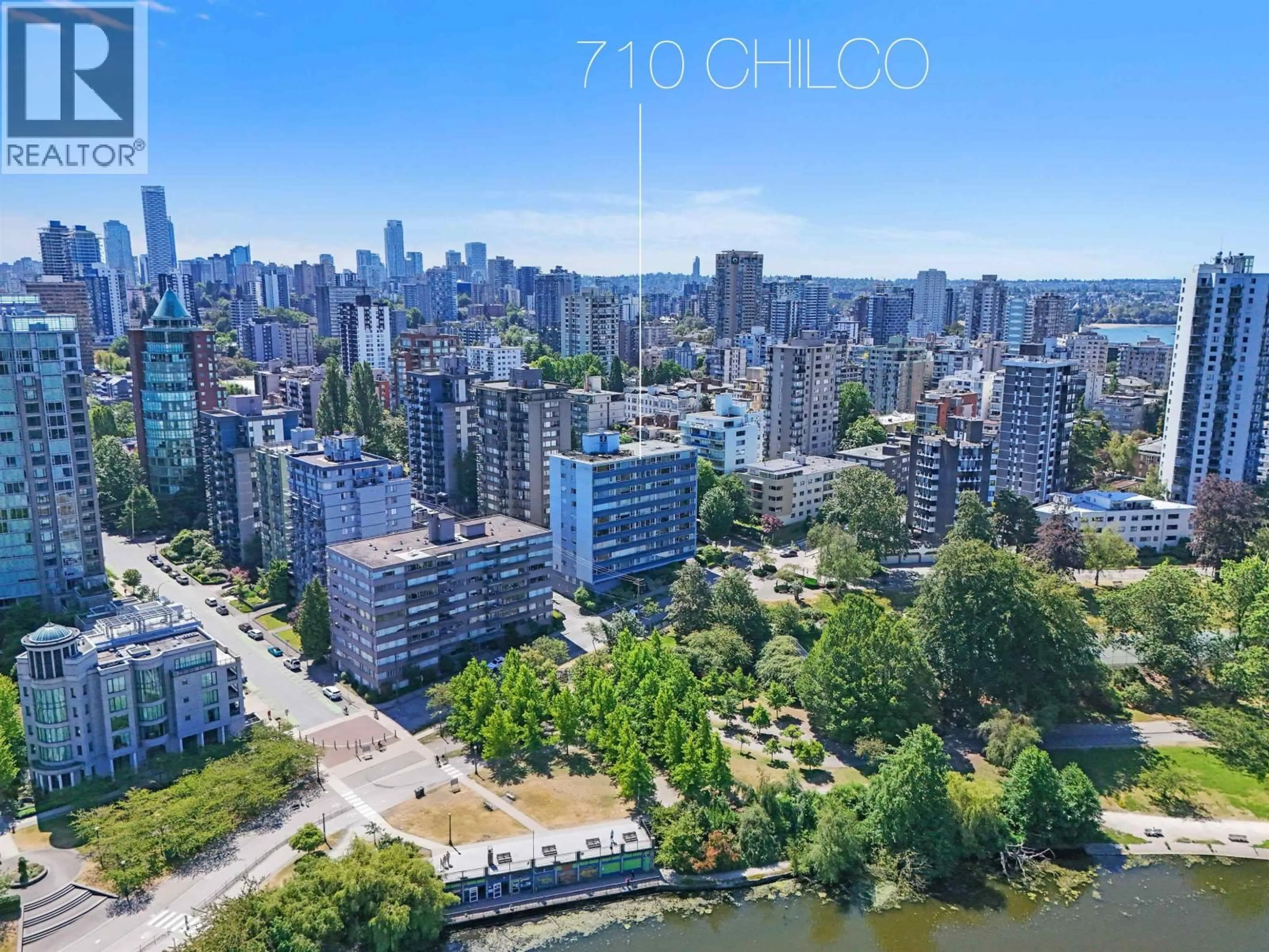 A pic from outside/outdoor area/front of a property/back of a property/a pic from drone, city buildings view from balcony for 104 - 710 CHILCO STREET, Vancouver British Columbia V6G2S1