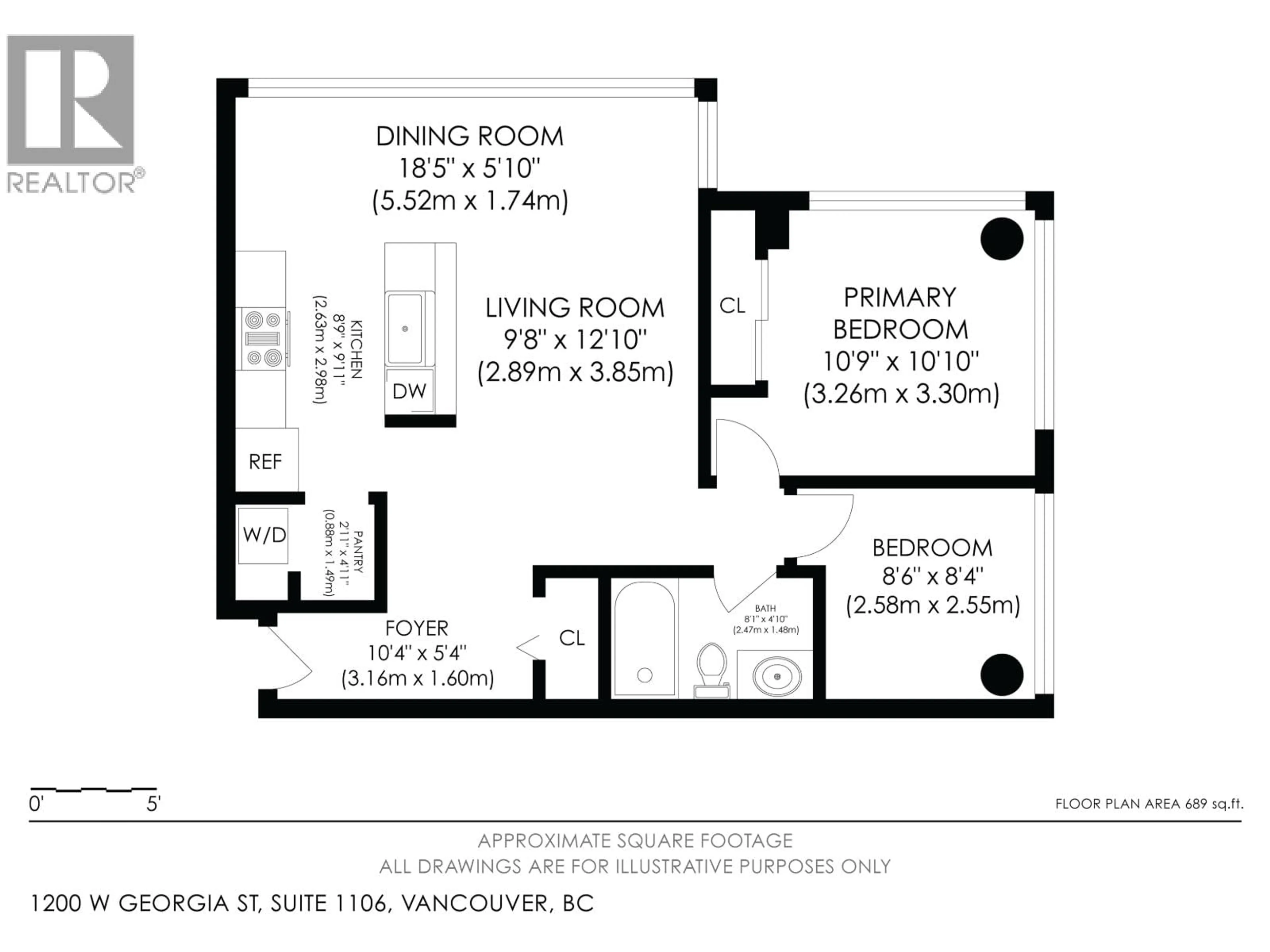 Floor plan for 1106 - 1200 GEORGIA STREET, Vancouver British Columbia V6E4R2