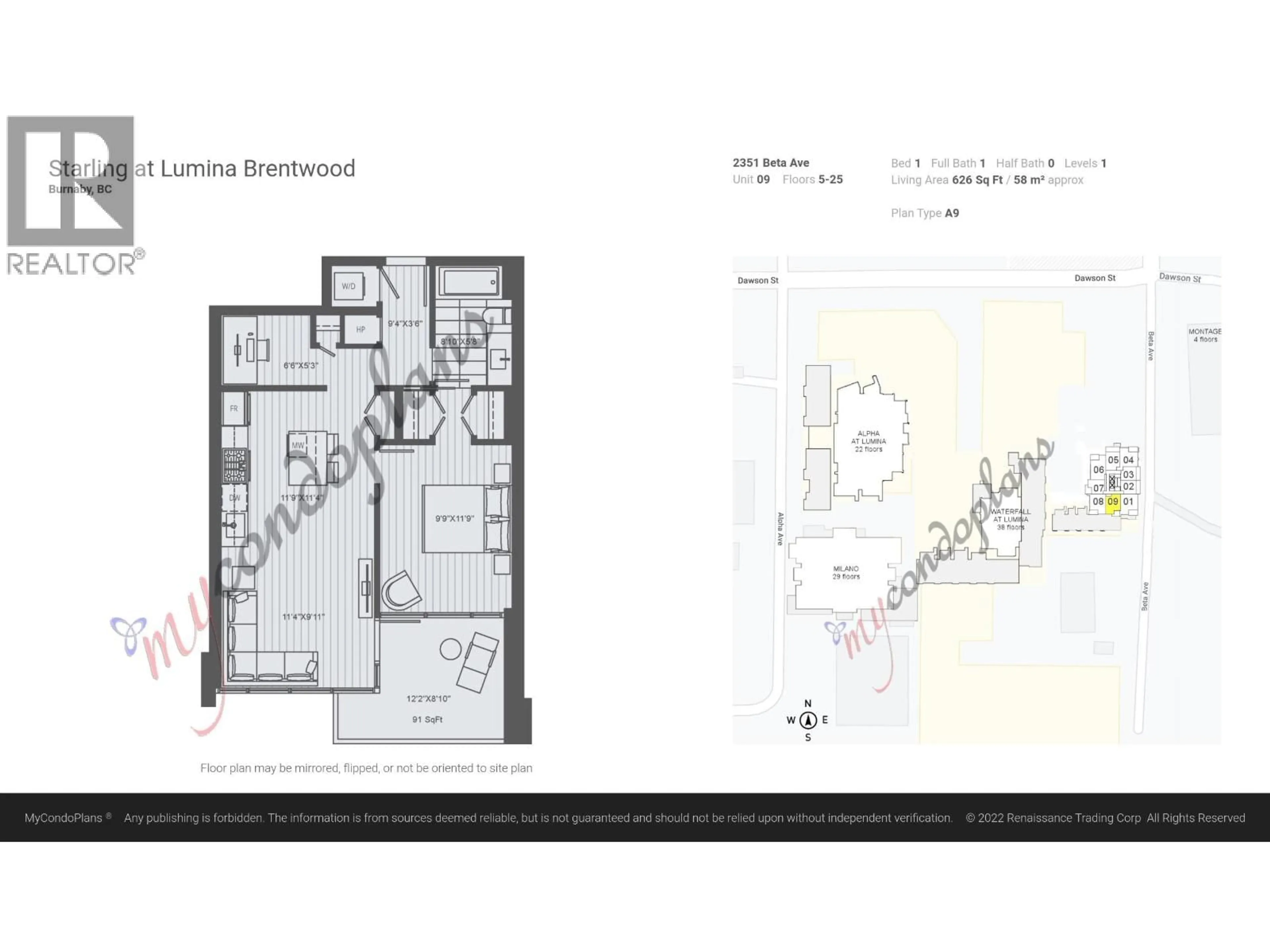 Floor plan for 1709 - 2351 BETA AVENUE, Burnaby British Columbia V5C0M2