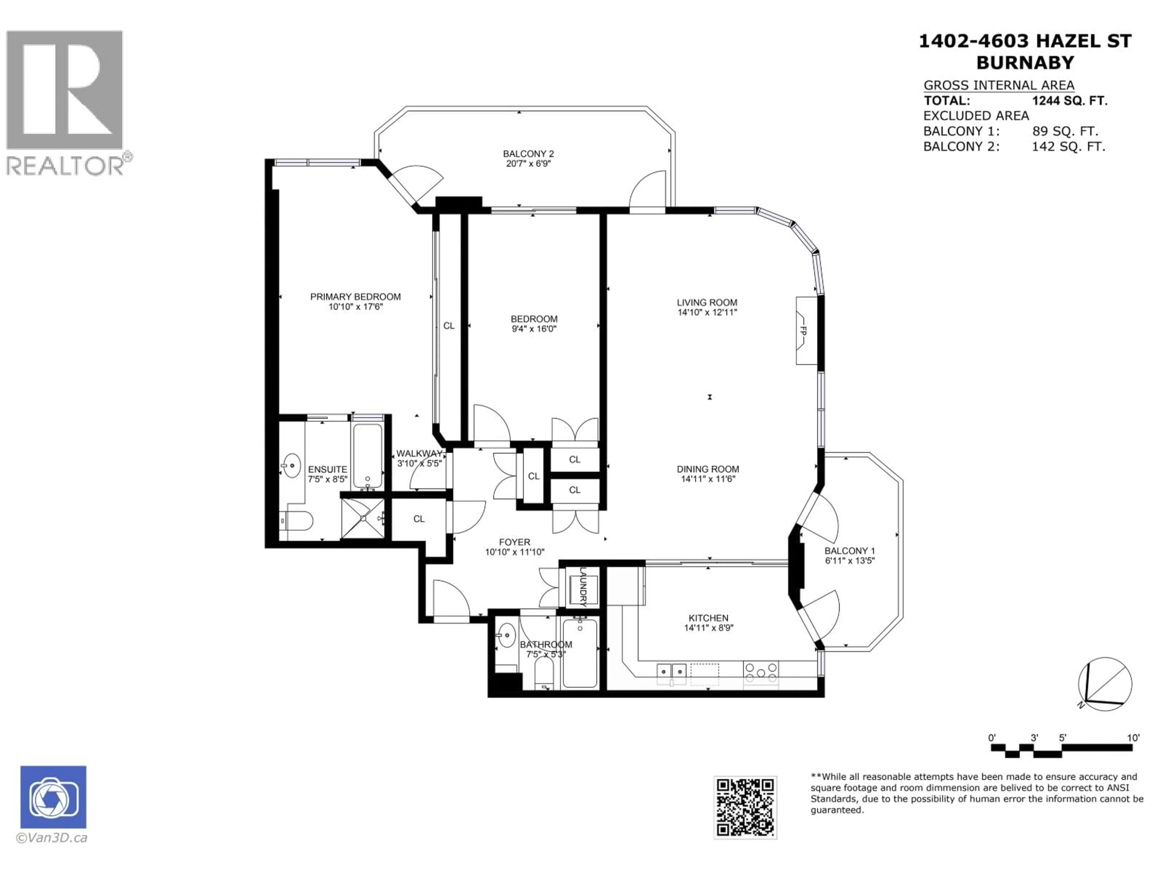 Floor plan for 1402 - 4603 HAZEL STREET, Burnaby British Columbia V5H4N1