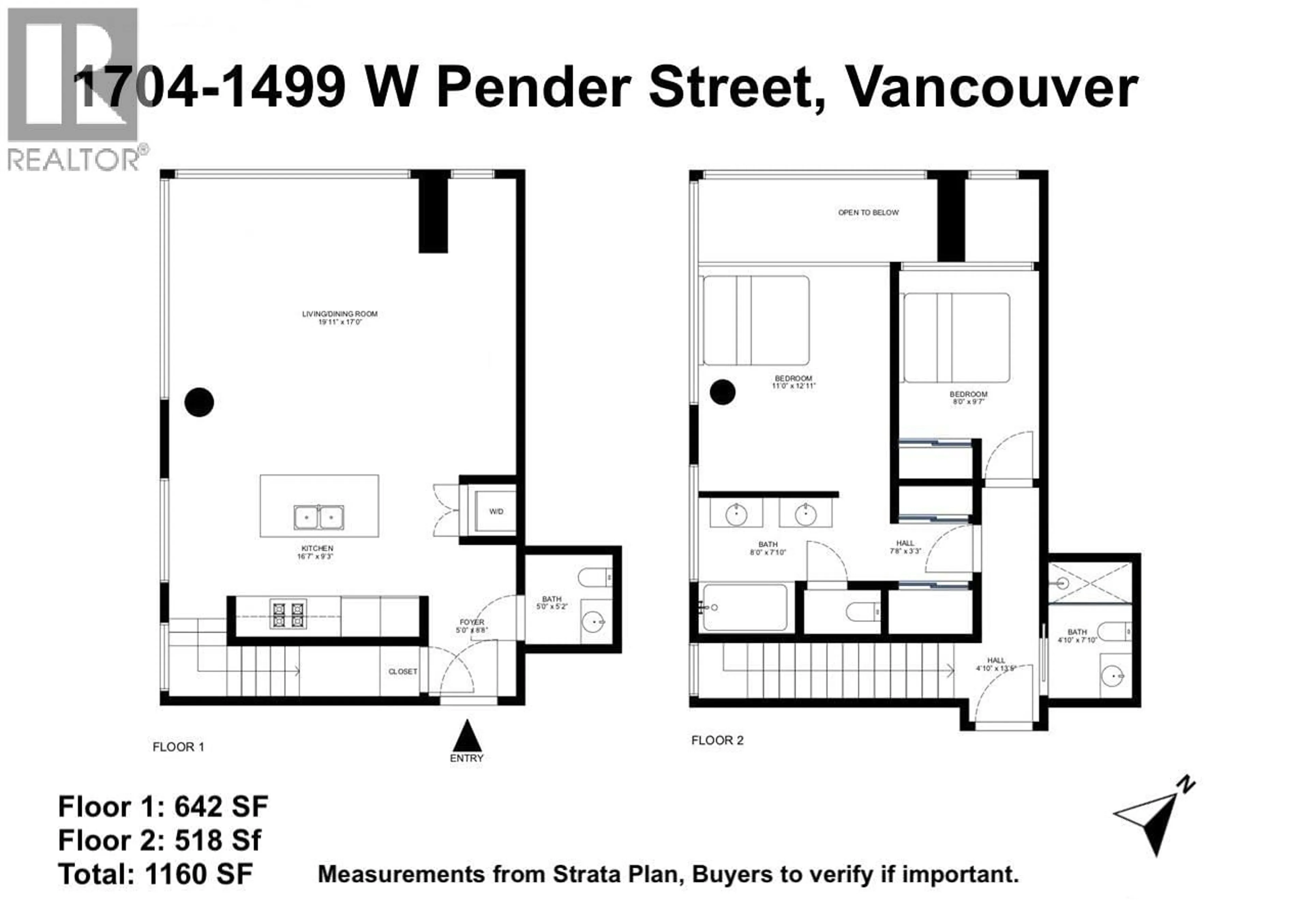 Floor plan for 1704 - 1499 PENDER STREET, Vancouver British Columbia V6G0A7