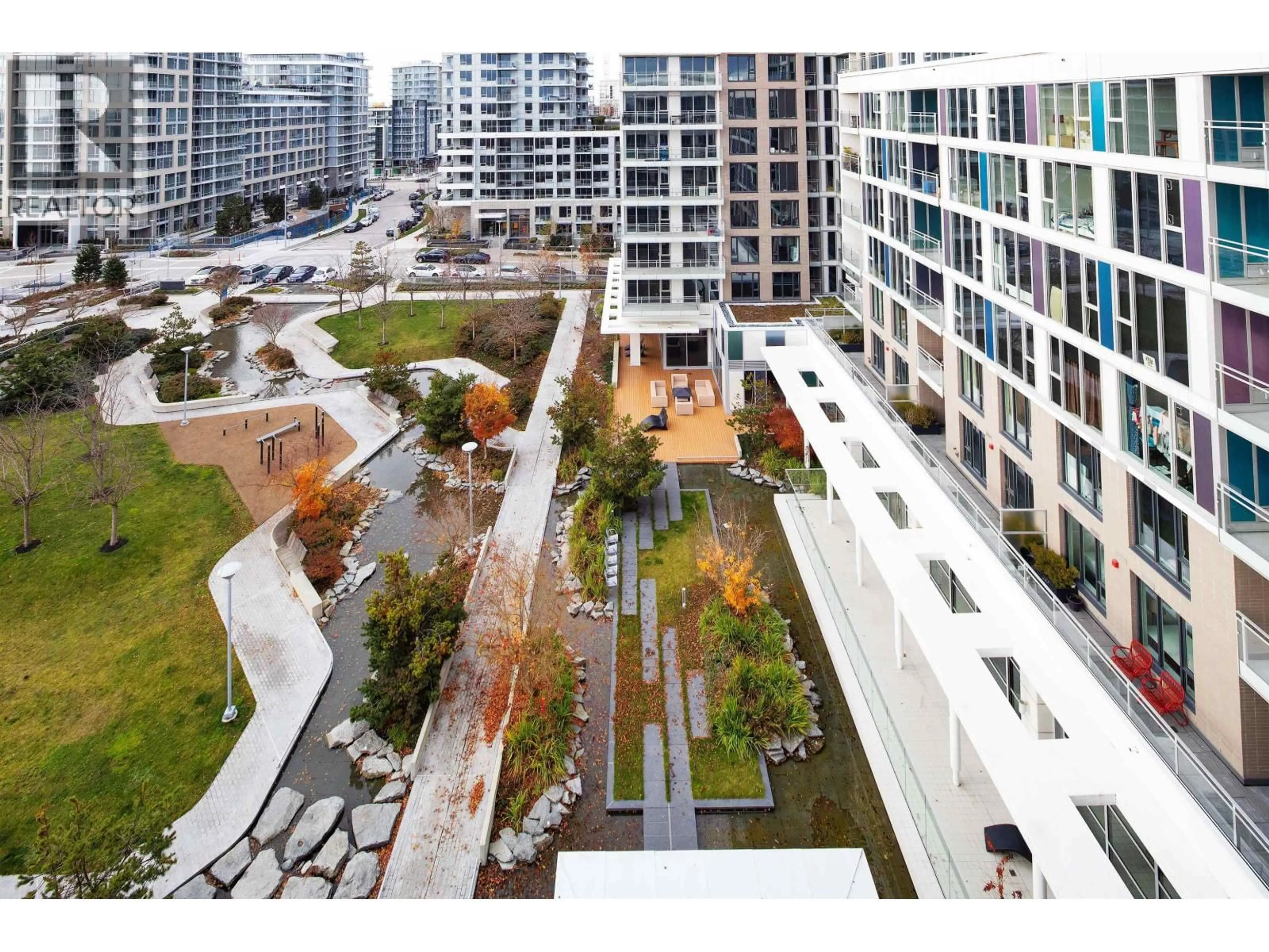 Patio, city buildings view from balcony for 1122 - 8988 PATTERSON ROAD, Richmond British Columbia V6X0R2