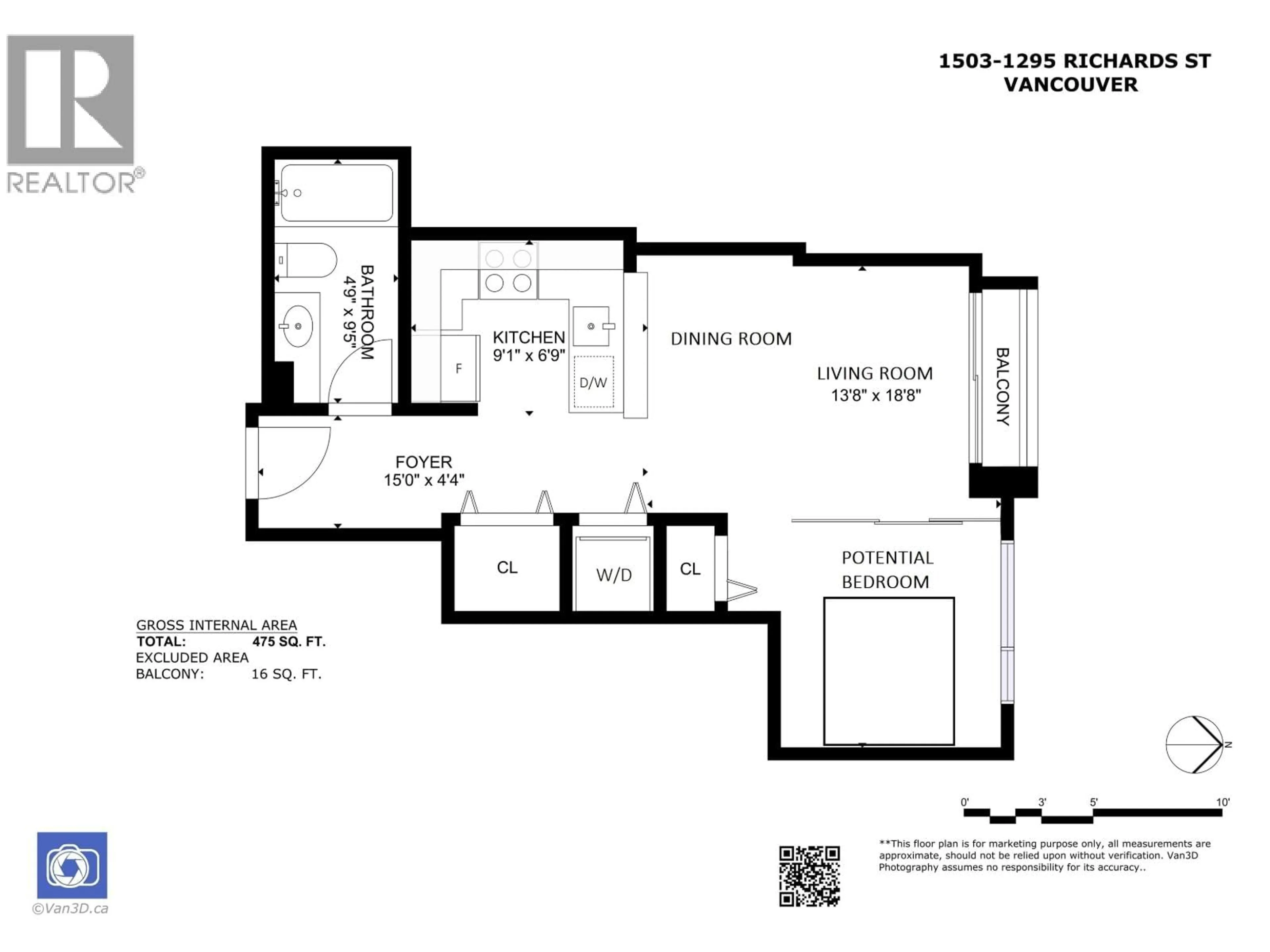 Floor plan for 1503 - 1295 RICHARDS STREET, Vancouver British Columbia V6B1B7