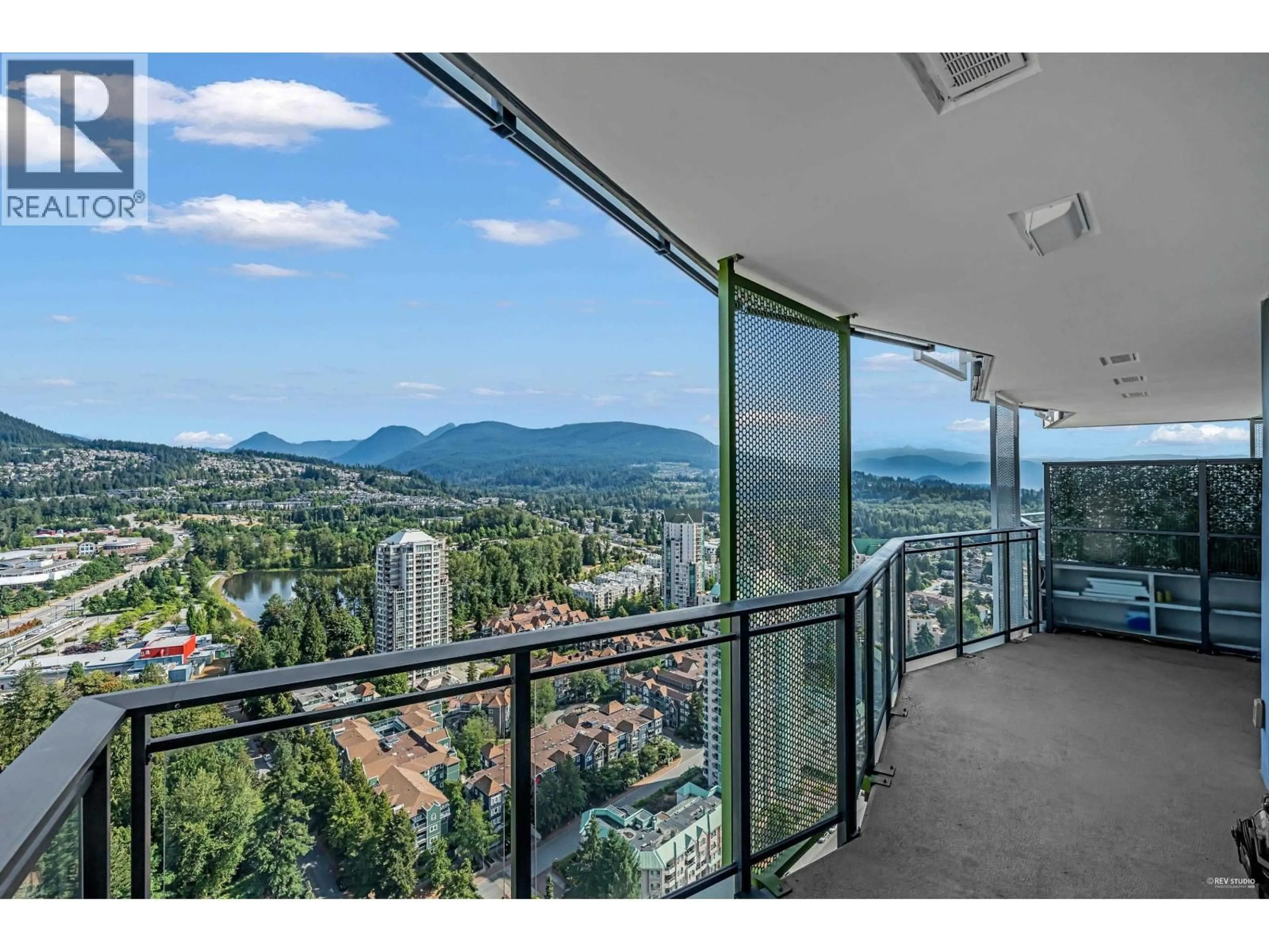 Balcony in the apartment, city buildings view from balcony for 3402 - 1182 WESTWOOD STREET, Coquitlam British Columbia V3B0T9