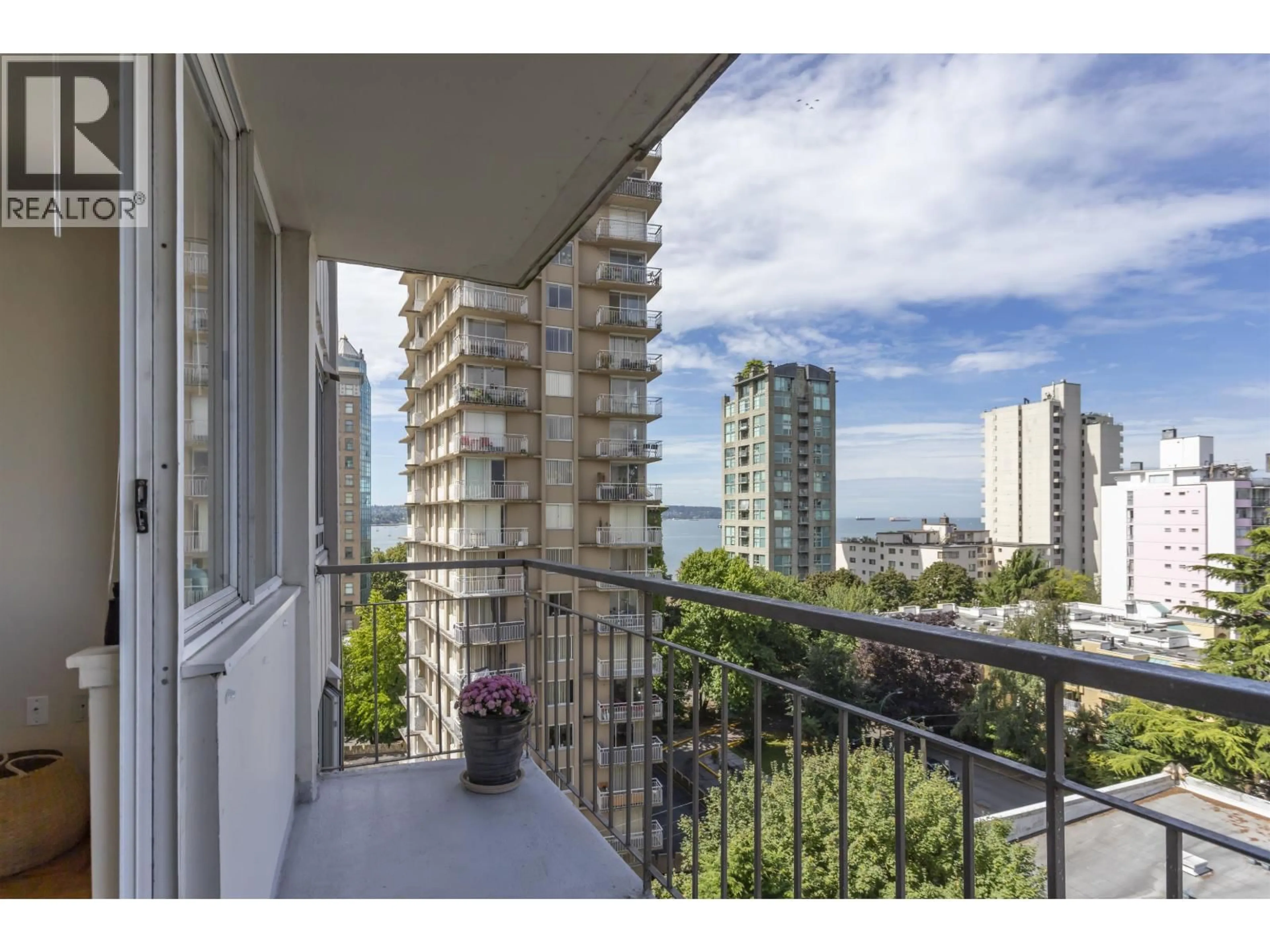 Balcony in the apartment, city buildings view from balcony for 904 - 1850 COMOX STREET, Vancouver British Columbia V6G1R3